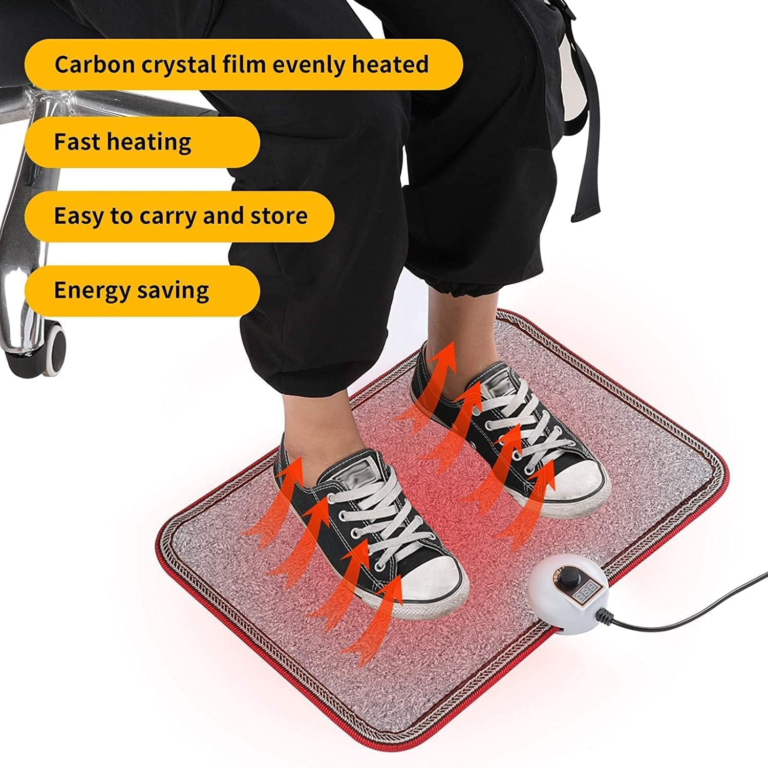 Livtribe AC 110V Heated Floor Mat for Foot, Gray Carbon Crystal Heating Pad, Electric Heated Foot Warmers for Office, Home