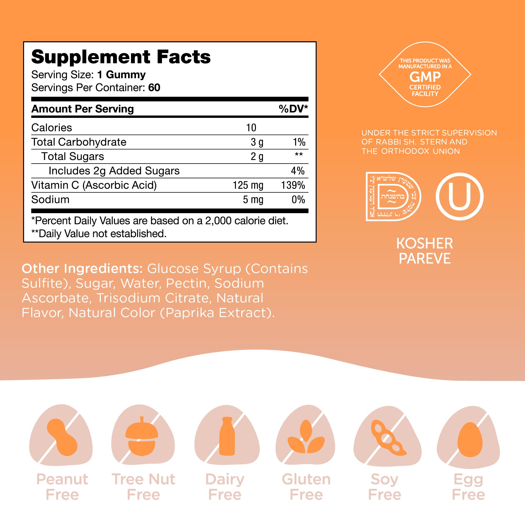 Zahler - Chapter One Vitamin C Gummies for Adults & Kids 125 mg (60 Flavored Gummies) Certified Kosher Gummy Vitamins C Chewable Vitamin Gummies - Chewable Vitamin C Gummy - Vitamin C Gummies Kids