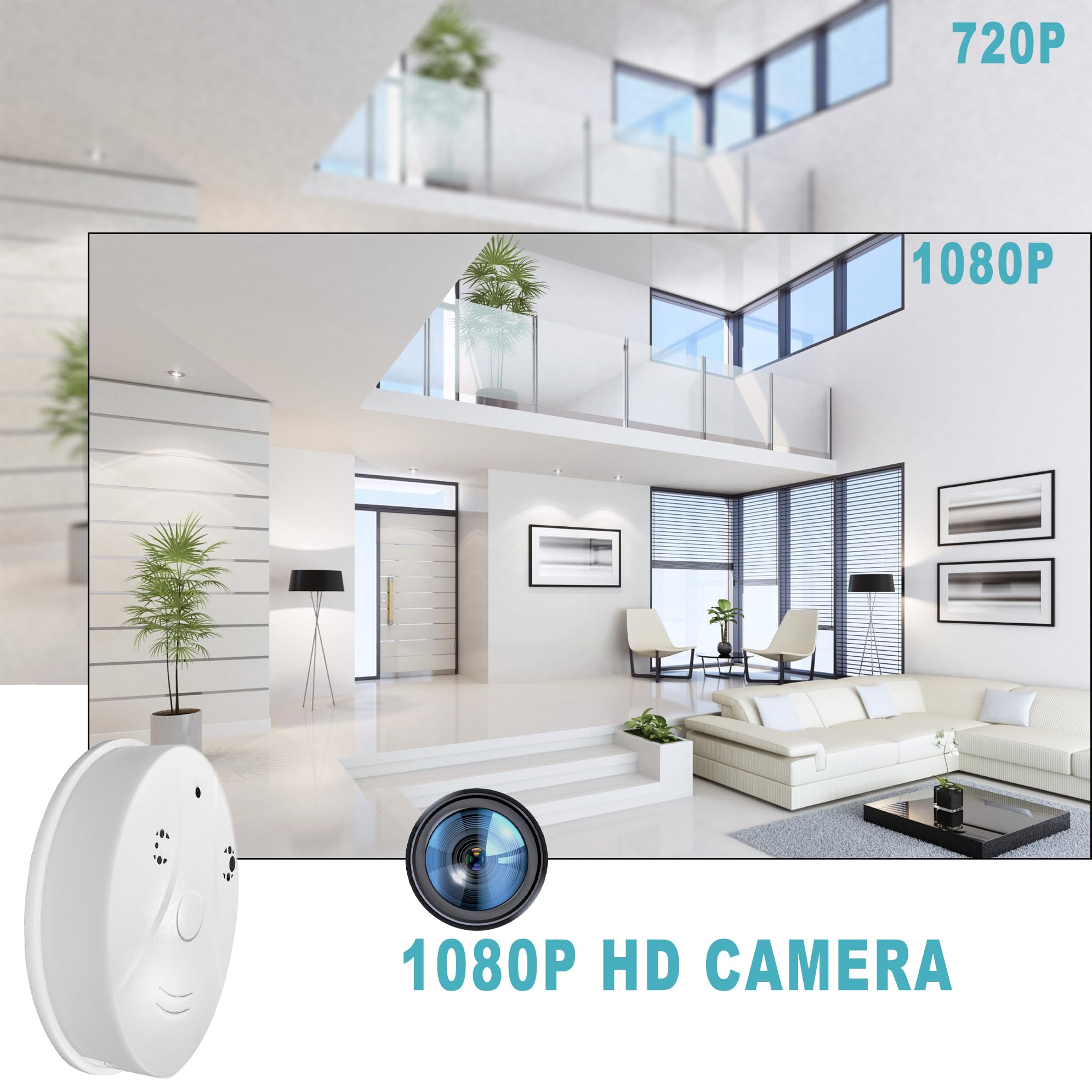 YUSYING Home Security Camera 1080P Indoor with Smoke Detector, WiFi Smart Nanny Camera with Night Vision and Motion Detection for Home,Business