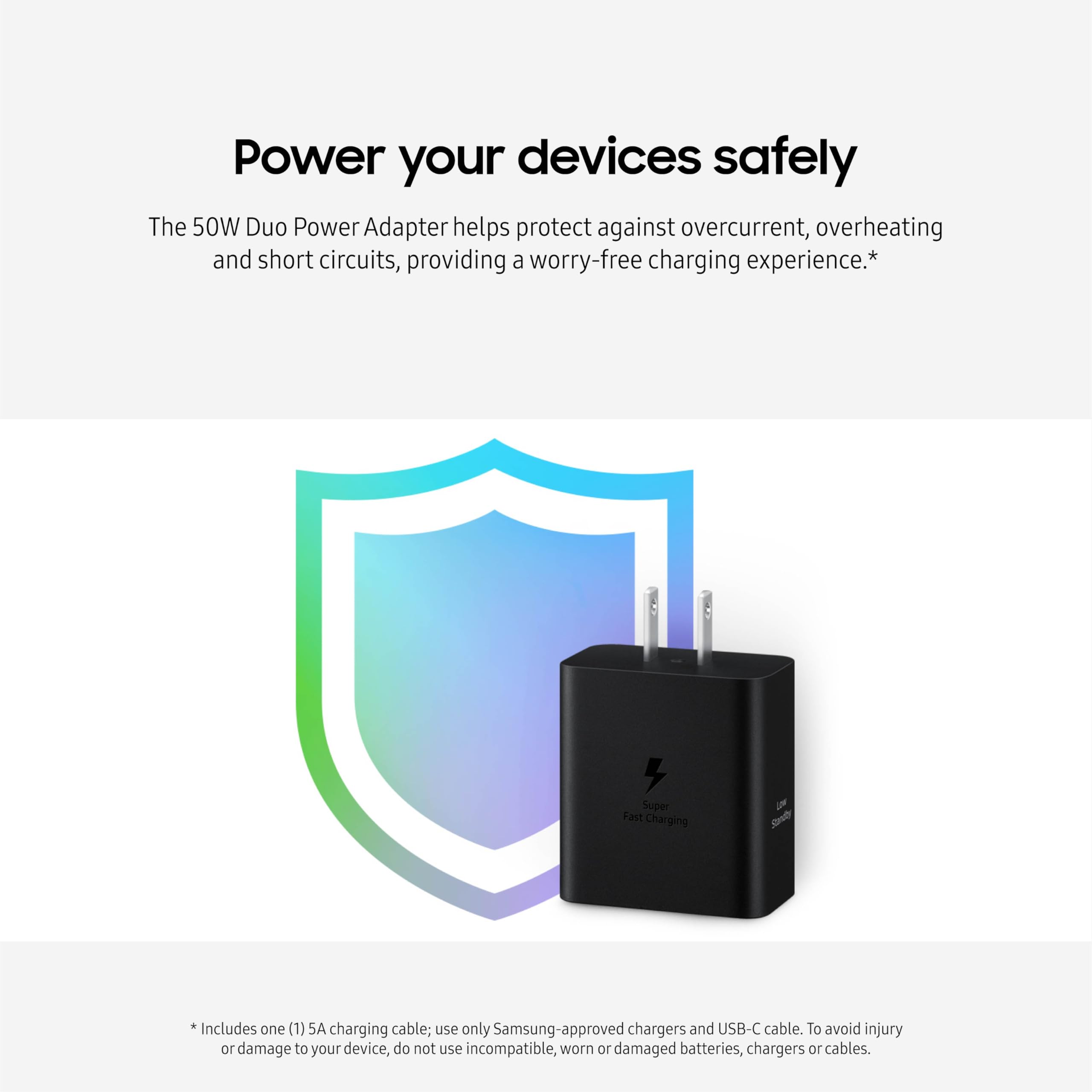 SAMSUNG 50W Duo Power Adapter Wall Charger, 2 Ports, Cable Included, Super Fast Charging 2.0 for Galaxy Phones, Tablets, USB Type C Devices, Low Standby Power Consumption, EP-T5020XBEGUS, Black