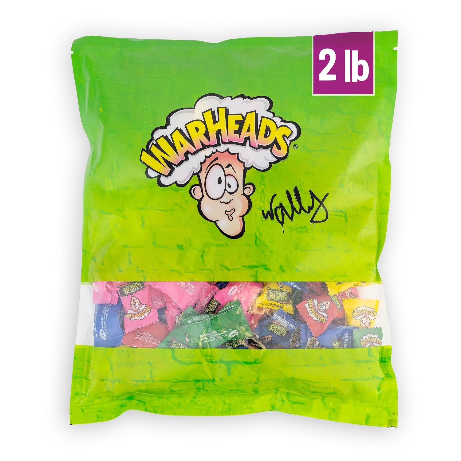 WARHEADS - Extreme Sour Hard Candy - Sour Apple, Black Cherry, Blue Raspberry, Lemon & Watermelon Flavors, Great For Parades - 2 lb. Bulk Bag