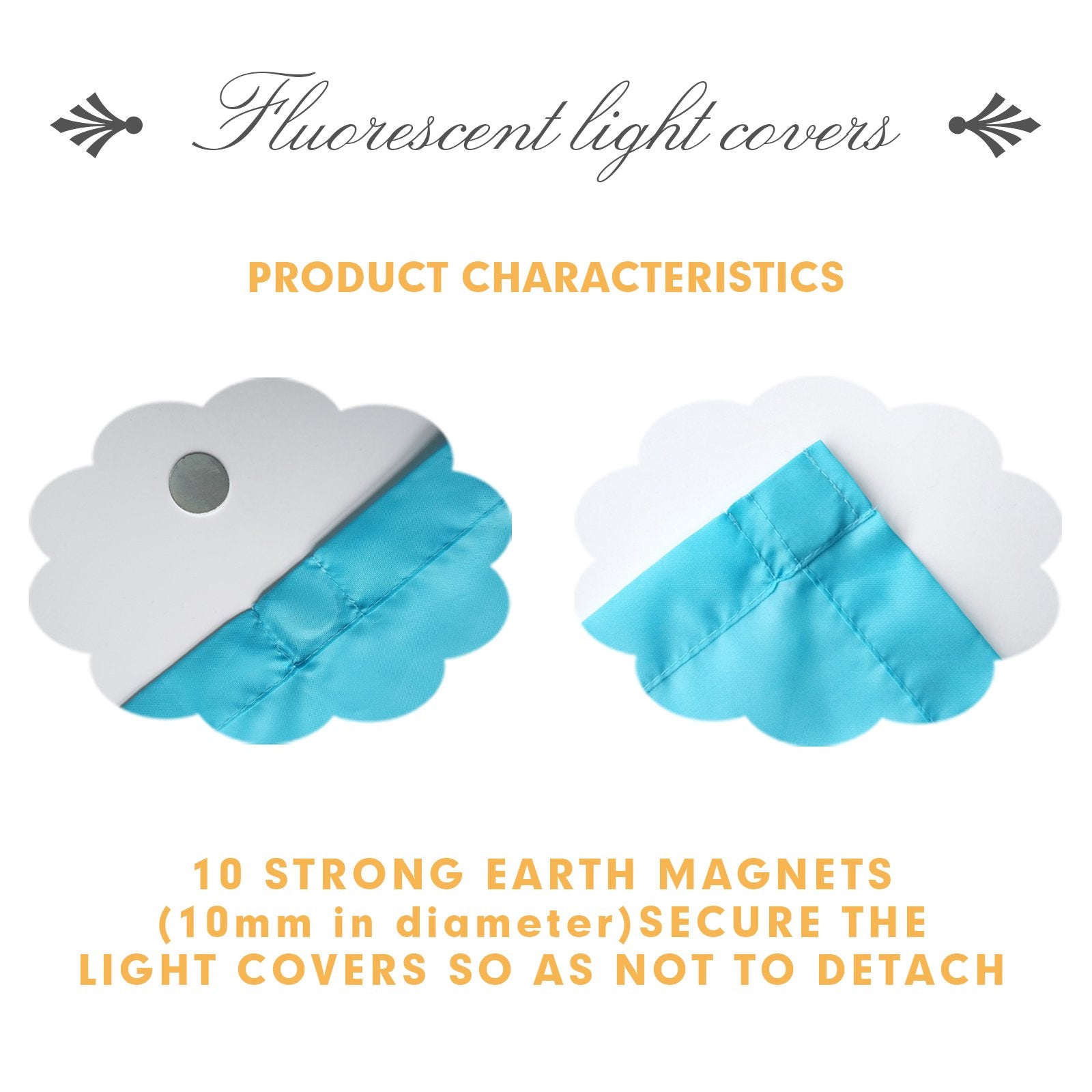 Fluorescent Light Cover (2 pack; tranquil blue). Flame-Retardant Fabric, 10 Strong Rare Earth Magnets, Flame Retardant Certification, Reducing Glare Harsh Flicker, Used in Classroom, Home, Office