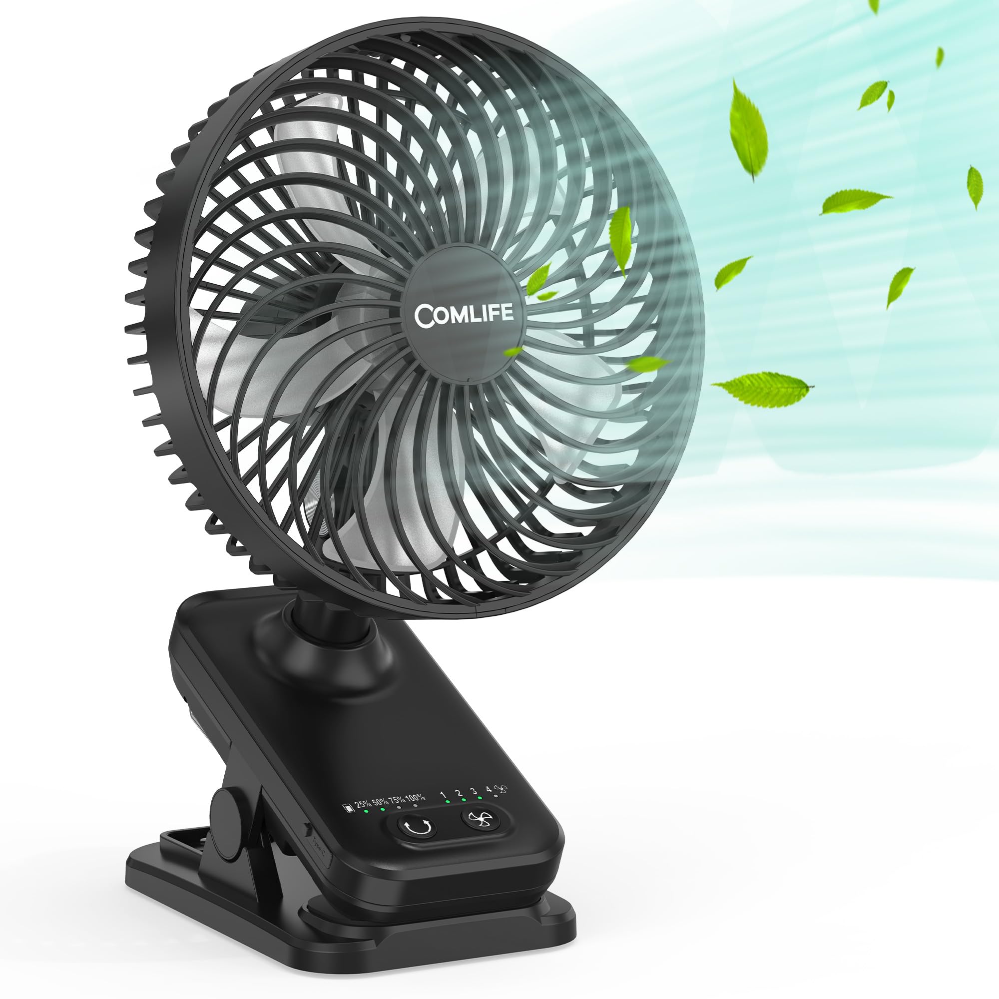 7-Inch Clip On Fan,10000mAh Rechargeable Battery Operated Desk Fan,Auto Oscillation Stroller Fan,Max 40Hrs Cooling,4 Speeds Table Fan with Sturdy Clamp for Golf Cart Office Treadmill Travel Outdoor