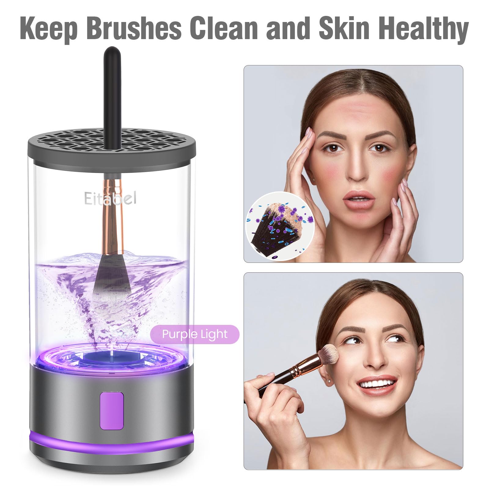 Electric Makeup Brush Cleaner machine, 2 in 1 Makeup Brush Dryer & Makeup Brush Washer Combined, Automatic Spinning Makeup Brush Cleaner For All Size Makeup Brush and Sponges