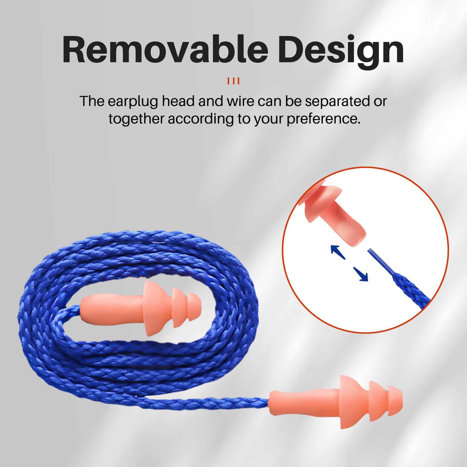 GOL-SIV 100 Pairs Silicone Corded Ear Plugs SNR 32dB - Reusable Noise Reduction Earplugs with String,Individually Wrapped,for Work & Construction Site,Orange