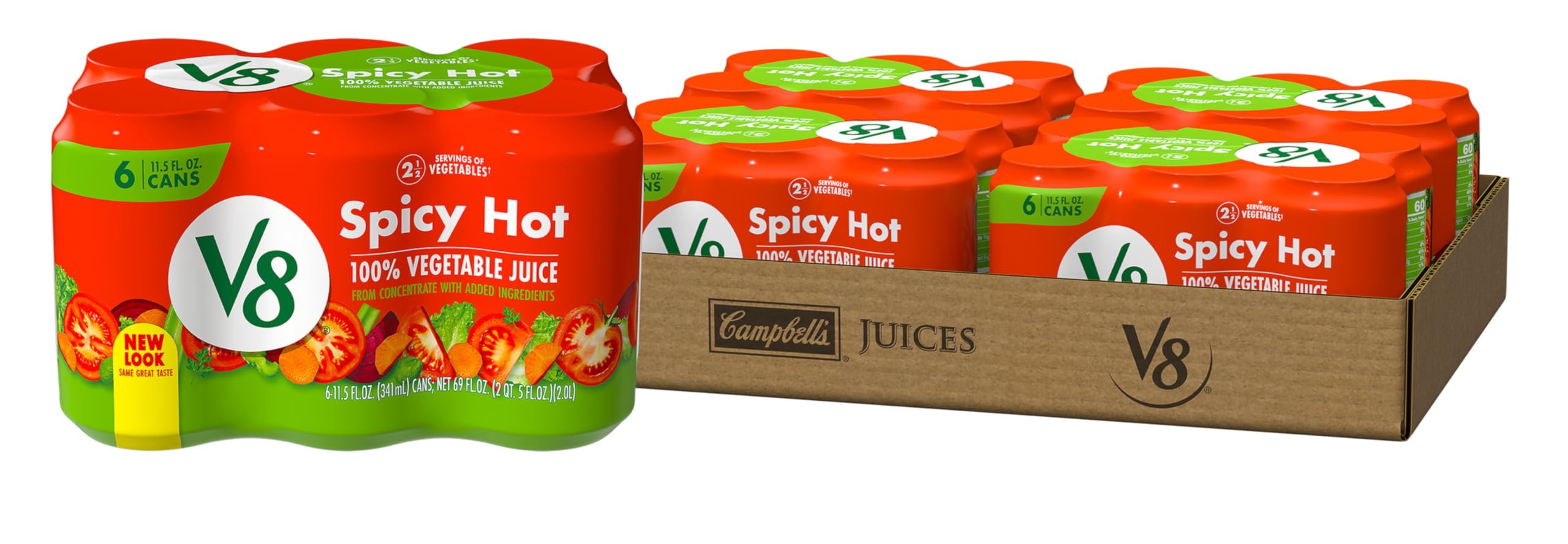 V8 Spicy Hot 100% Vegetable Juice, 11.5 fl oz Can (4 Cases of 6 Cans)