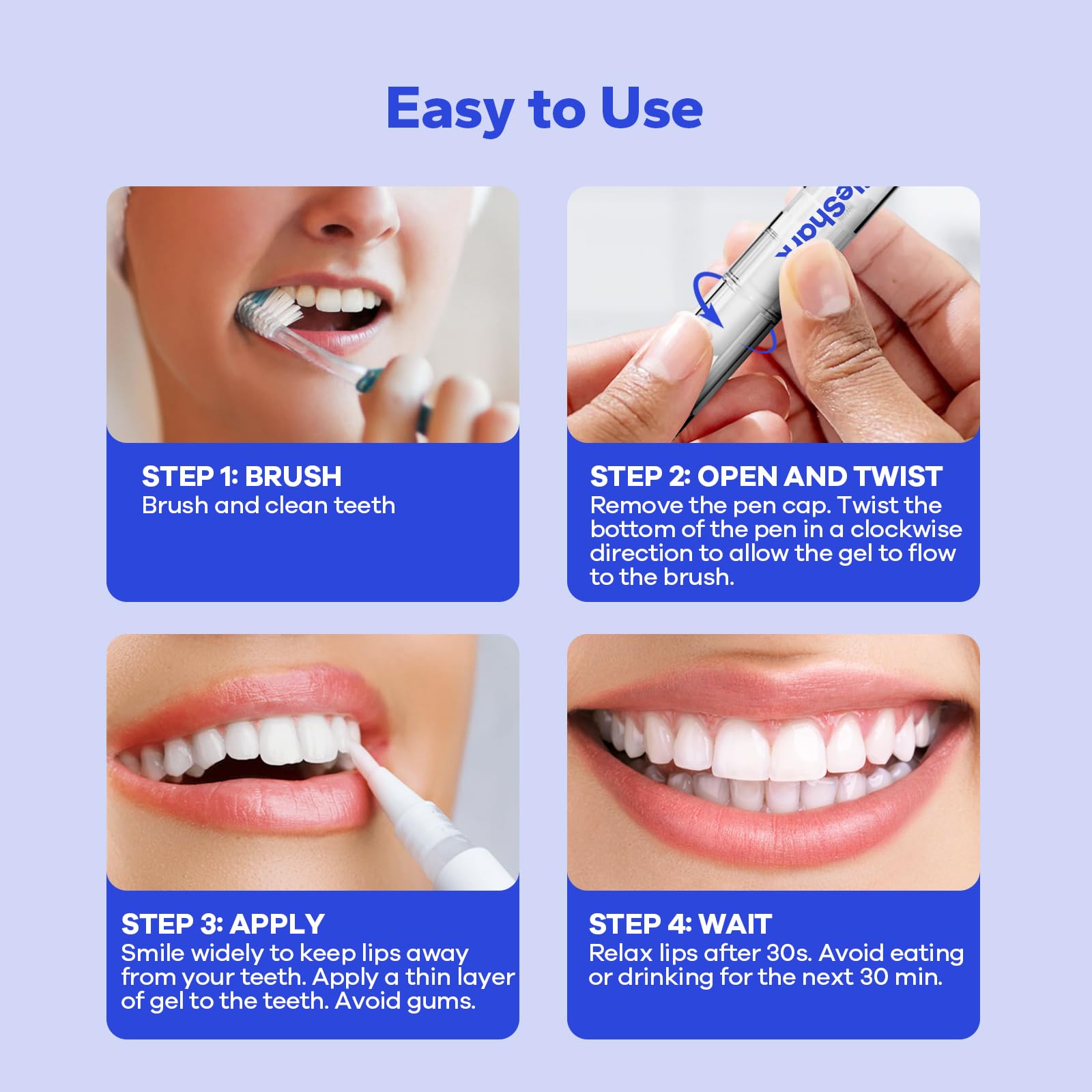 SmileShark Teeth Whitening Pen (4 Count), No Sensitivity Teeth Whitening Gel, Effective Teeth Whitener, Travel-Friendly Tooth Whitening Pen, Carbamide Peroxide Tooth Bleaching Gel for Adults