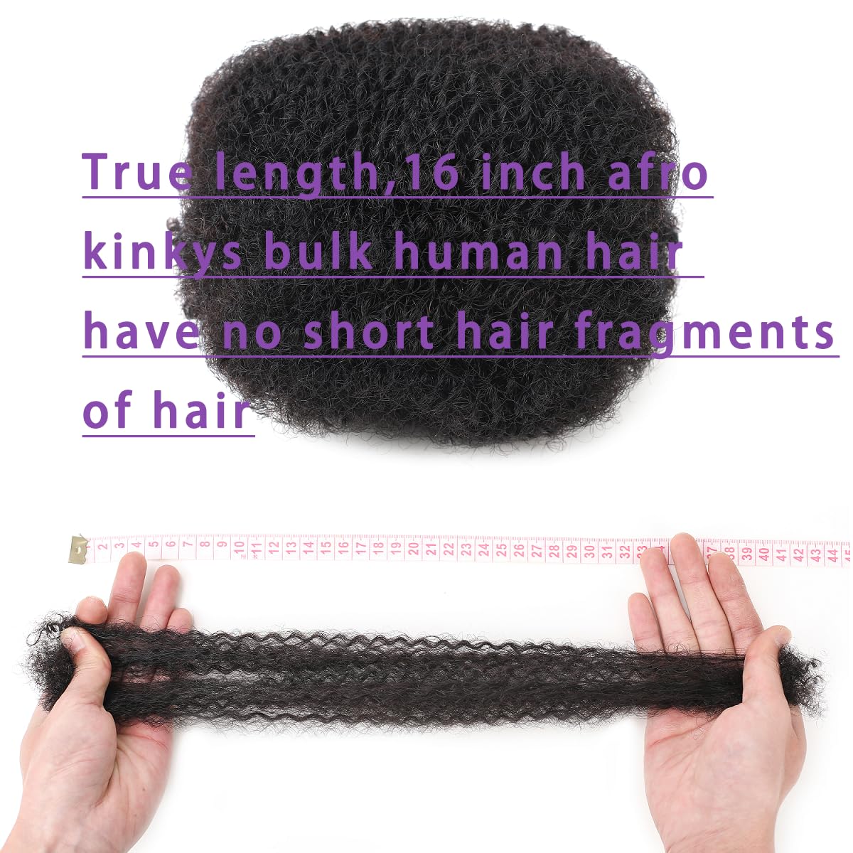 YuDragonFt Afro Kinkys Bulk Human Hair 16 Inch 30g/Bundle Black 16 Inch Afro Kinky Bulk 100% Human Hair Afro Kinky Hair Bleach Before Dyeing(30 Gram Each Package)