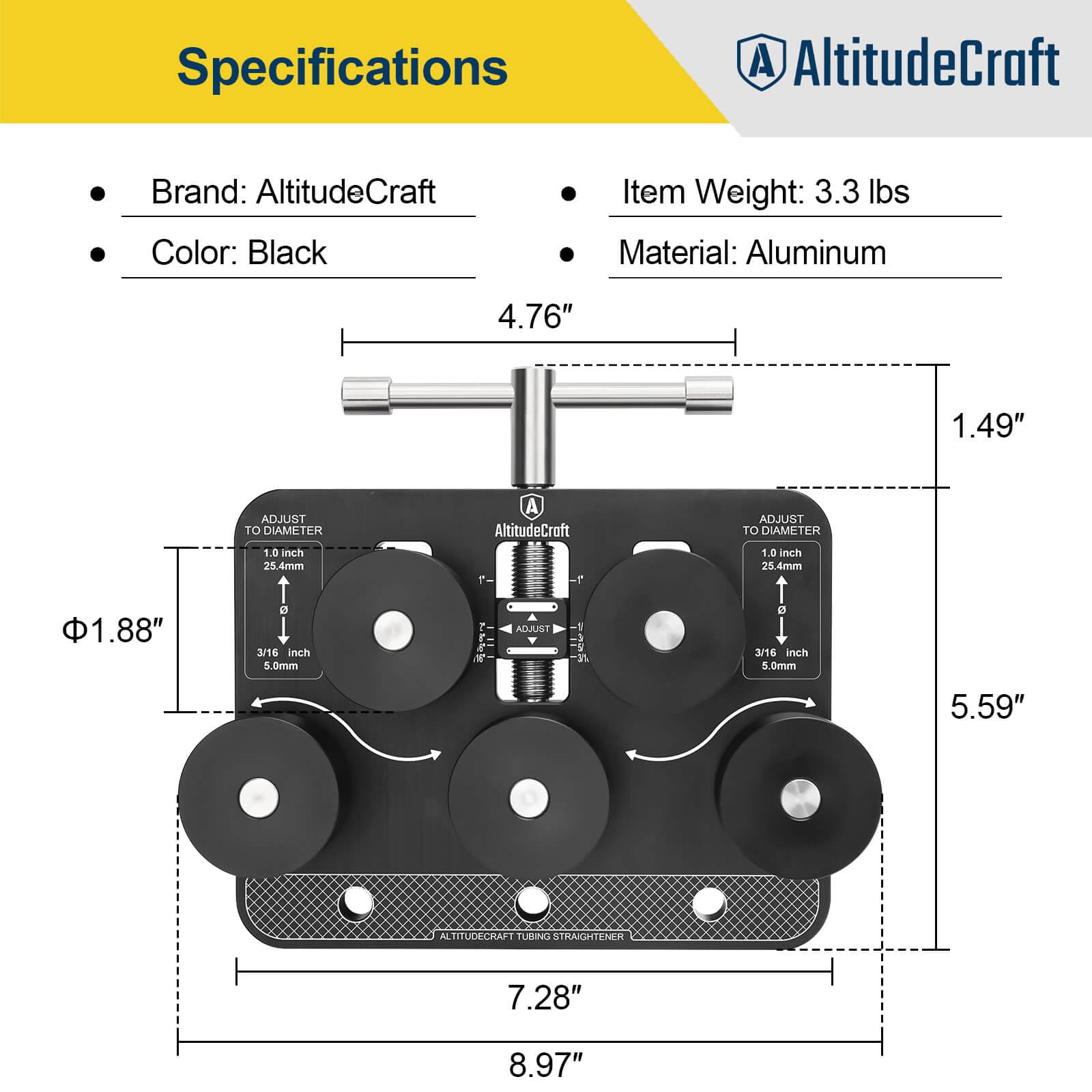 AltitudeCraft Tubing Straightener, Brake Line Straightener, Tube Straightener for 3/16" - 1.0" Diameters, Fuel Line, Soft Aluminum, and Copper Tubing