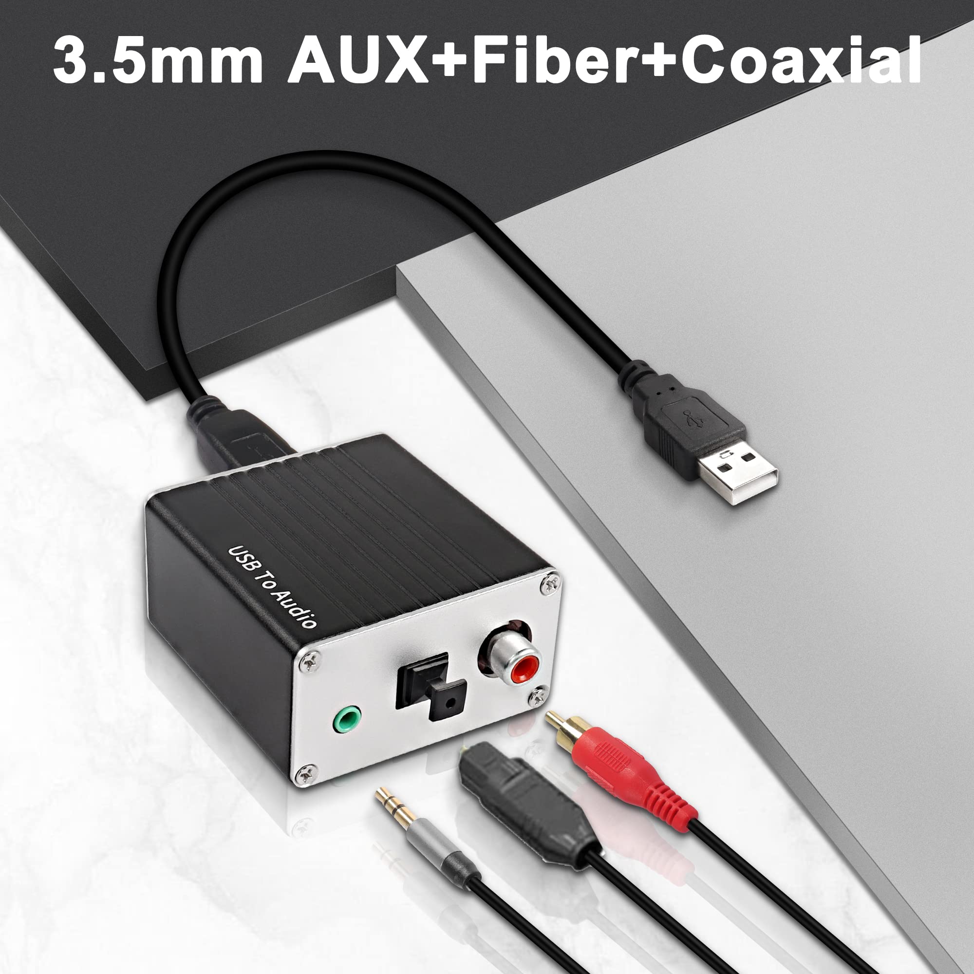 XMSJSIY USB-A/Type-C to Coaxial Optical Toslink SPDIF + 3.5mm AUX Stereo Audio Adapter USB Digital Audio Decoder Converter External Sound Card for PC Laptop Phone Smart TV