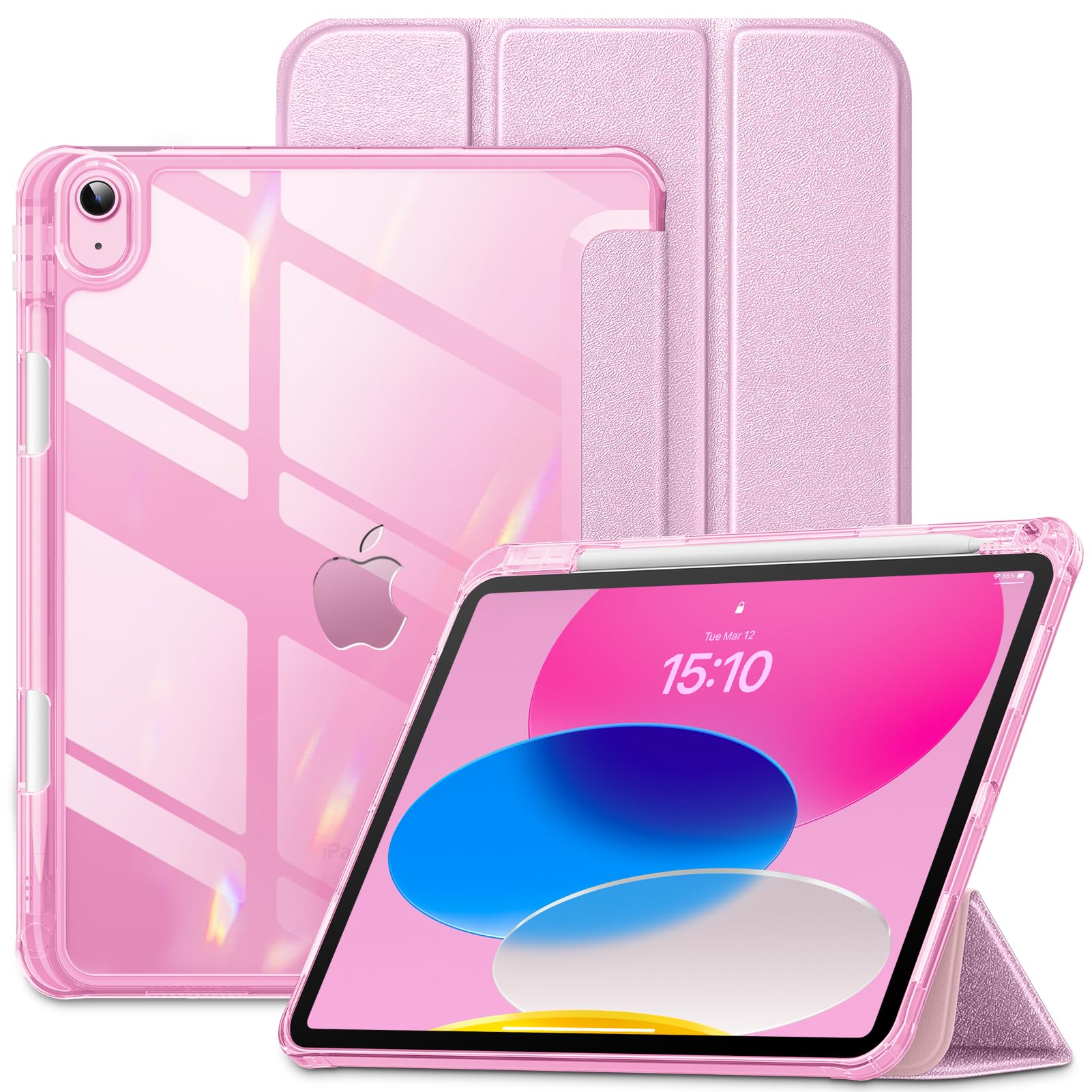 VIKESI for iPad 10th Generation Case 10.9 inch Released in 2022, Matte Slim Hard Back, Soft TPU Frame, Pencil Holder and Auto Sleep/Wake Cover for iPad 10 Gen - Pink