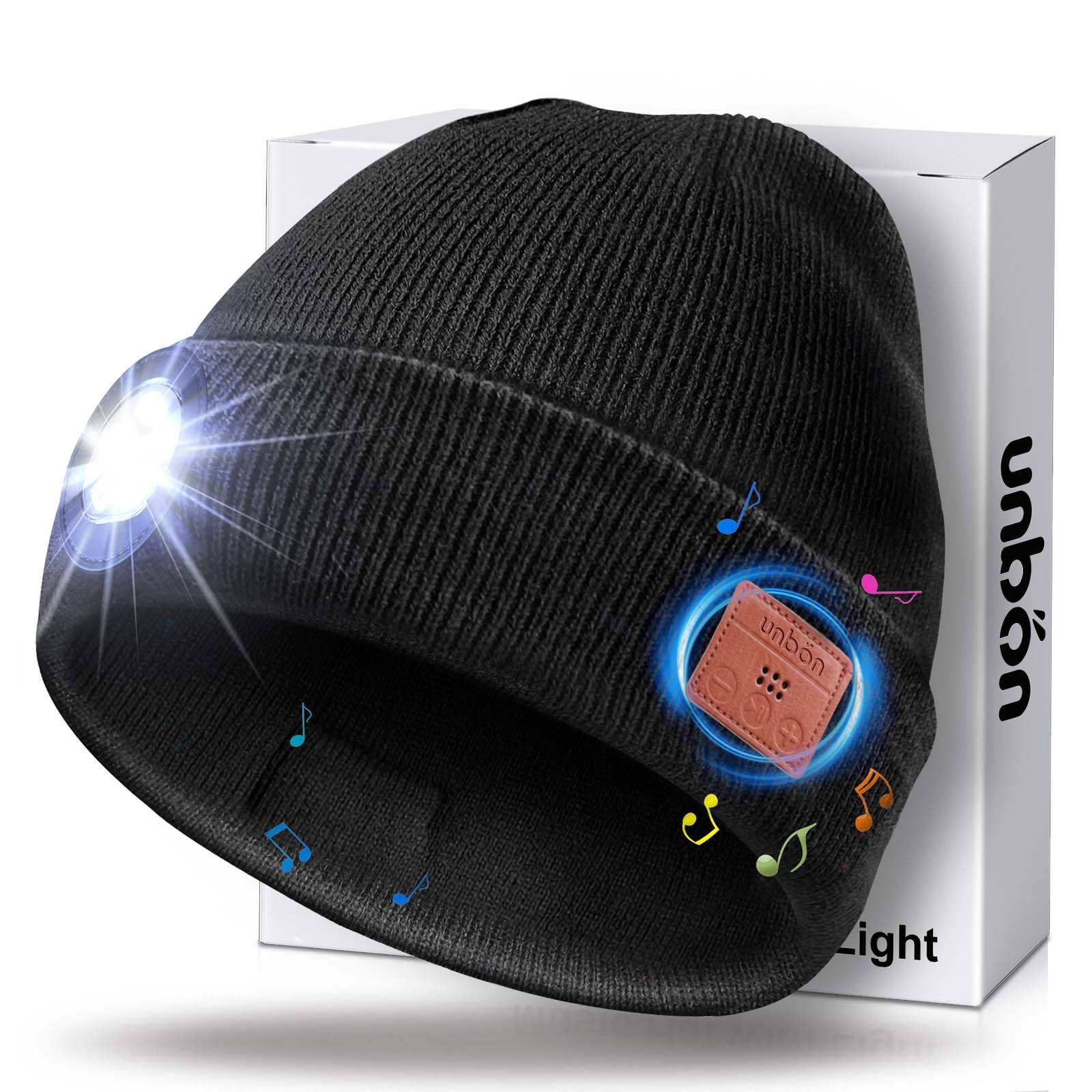 UNBON Bluetooth Beanie with Light, LED Beanie Hat with Headphones, Mens Gifts for Christmas Birthday Stocking Stuffers for Men Unique, Cool Tech Gifts for Men Teen Boys Dad Teens Him