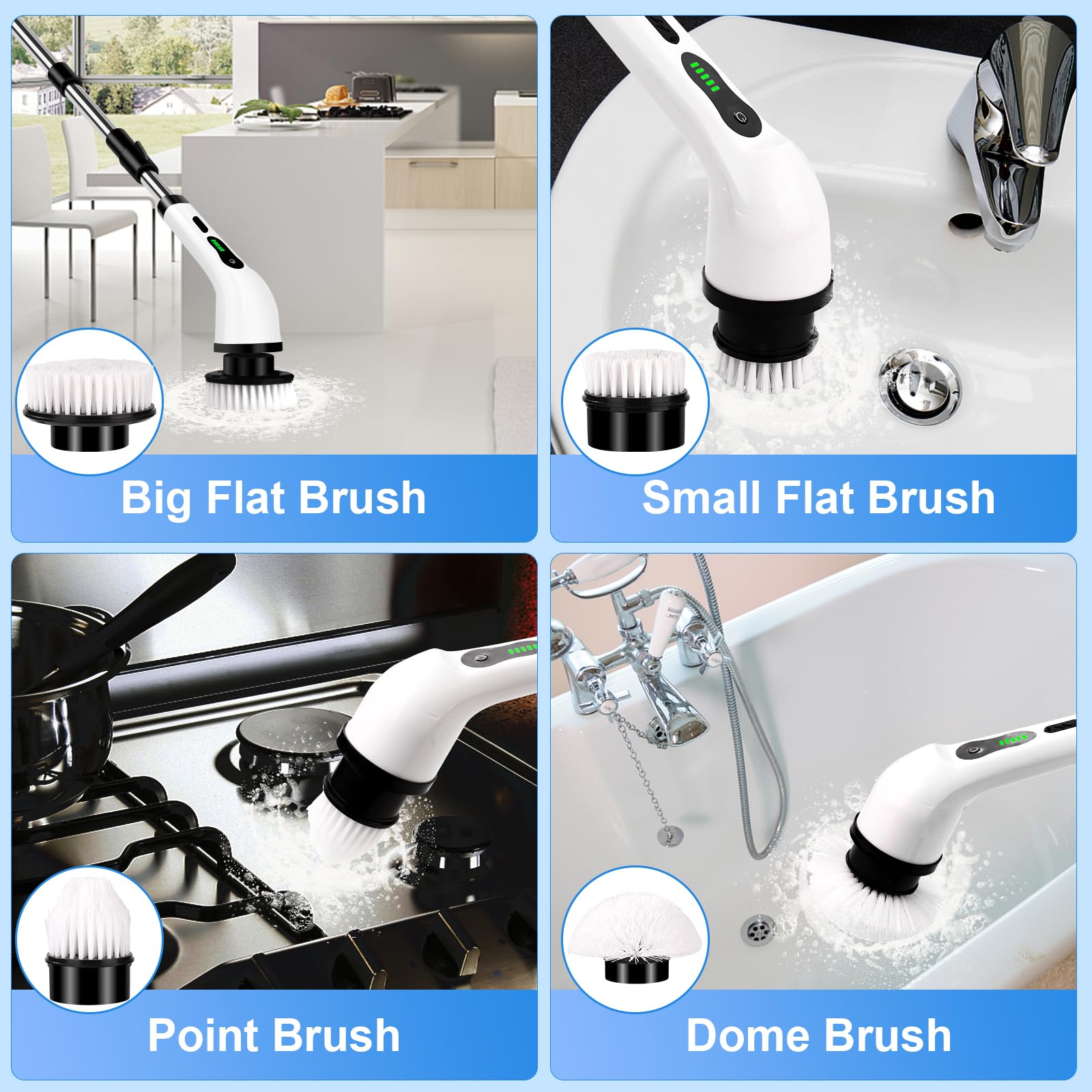 Electric Spin Scrubber, Cordless Cleaning Brush, 9 Replacement Head, Shower Cleaning Brush with Extension Arm for Bathroom, Tub, Tile, Floor