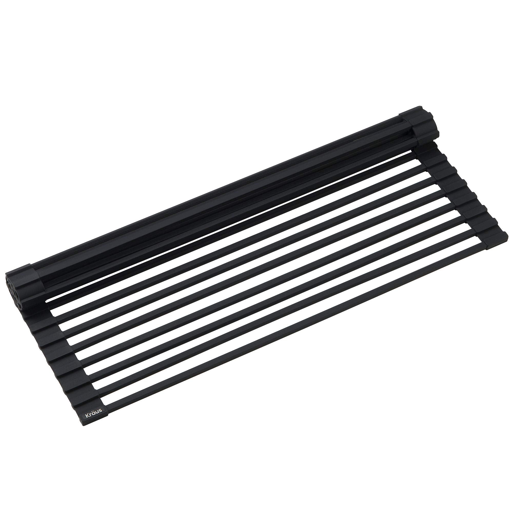 Kraus Multipurpose Over-Sink Roll-Up Dish Drying Rack, Colander and Trivet in Black, KRM-10BLACK