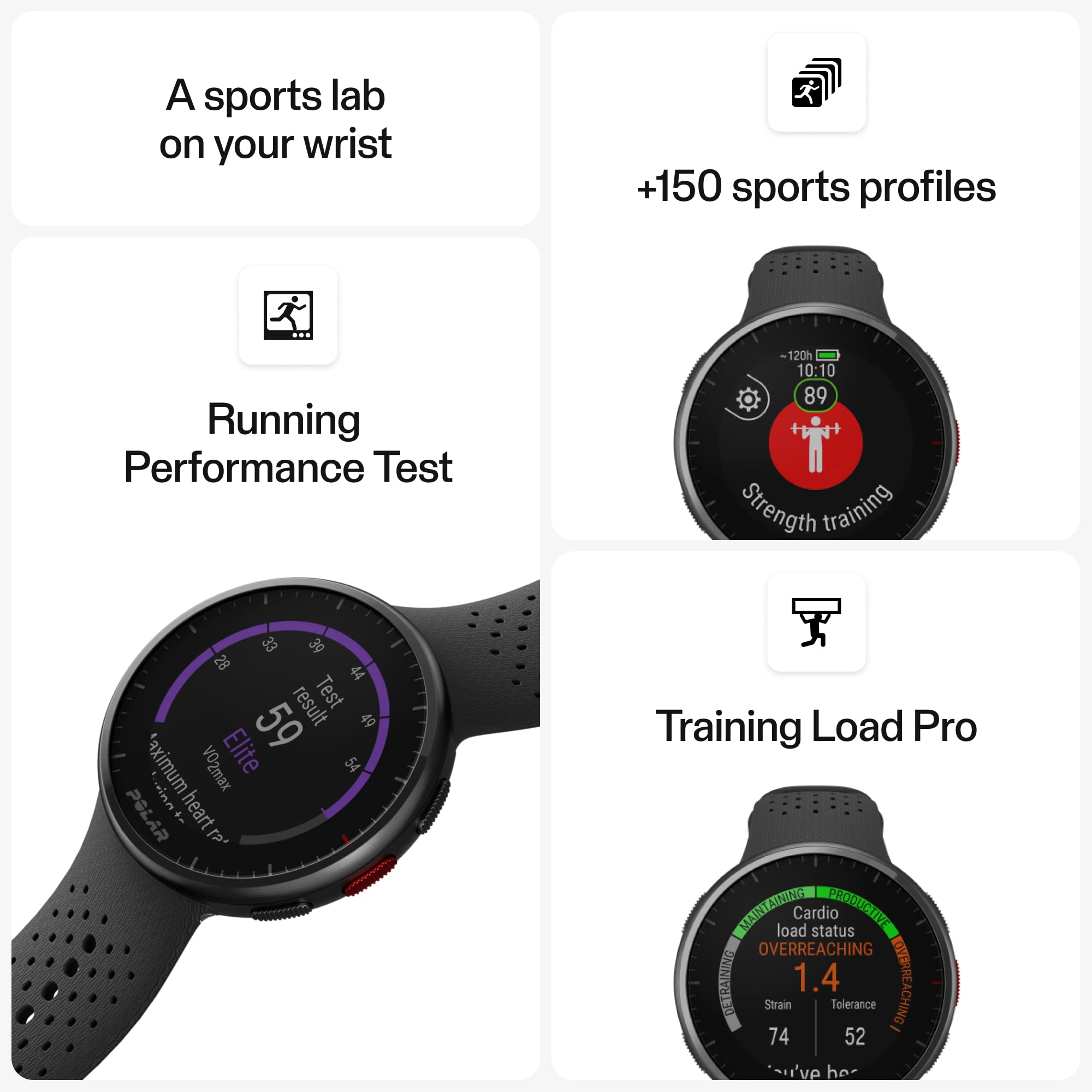 POLAR Pacer Pro Advanced Ultra-Light GPS Fitness Tracker Smartwatch for Runners with Training Program & Recovery Tools; S-L, for Men or Women, Grey-Black