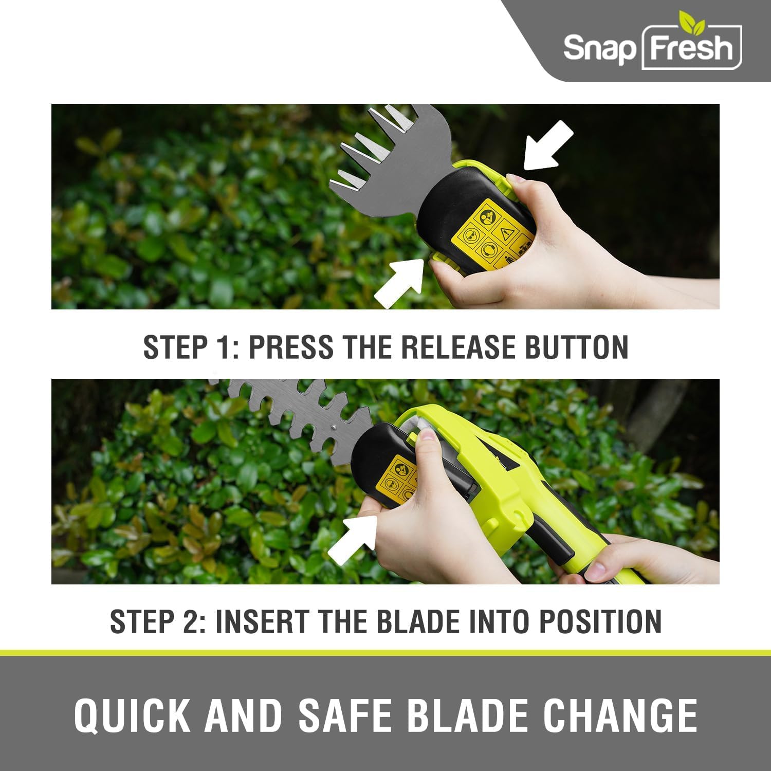 SnapFresh Cordless Grass Shear Bush Trimmer, 2 in 1 Handheld Hedge Trimmer, 7.2V Electric Grass Trimmers, Lightweight Shrubbery Trimmers Battery & Charger Included, Shrub Trimmer for Garden(Green)