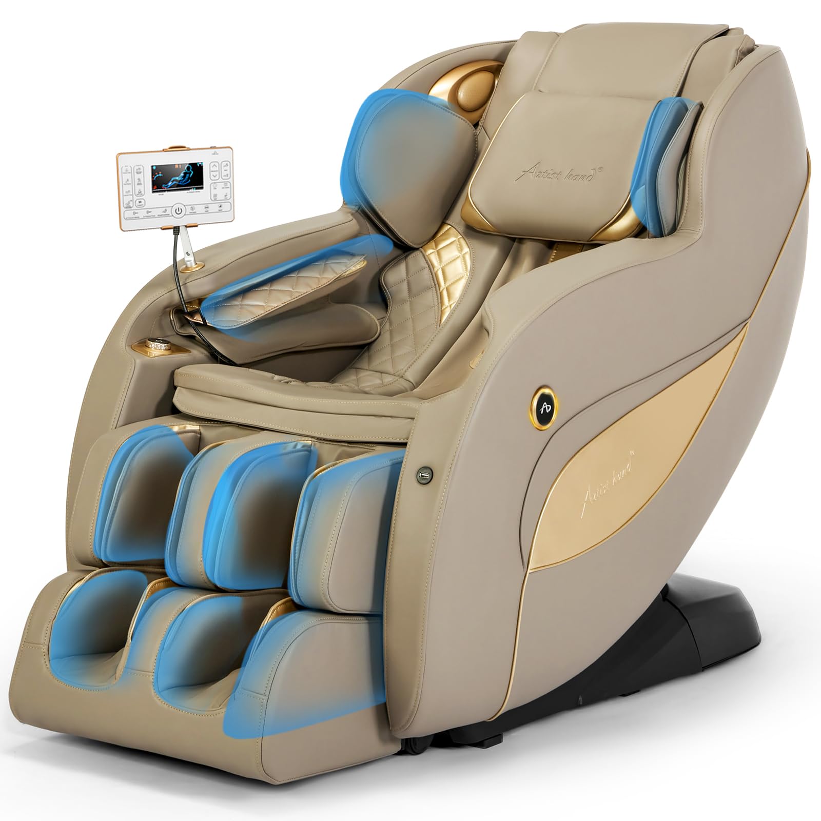 Artist hand Massage Chair Full Body, SL Track Zero Gravity Massage Chair Recliner with 12 Modes, Bluetooth, Body Scan, Foot Roller & Airbags Massage, AI Voice Control (Khaki)