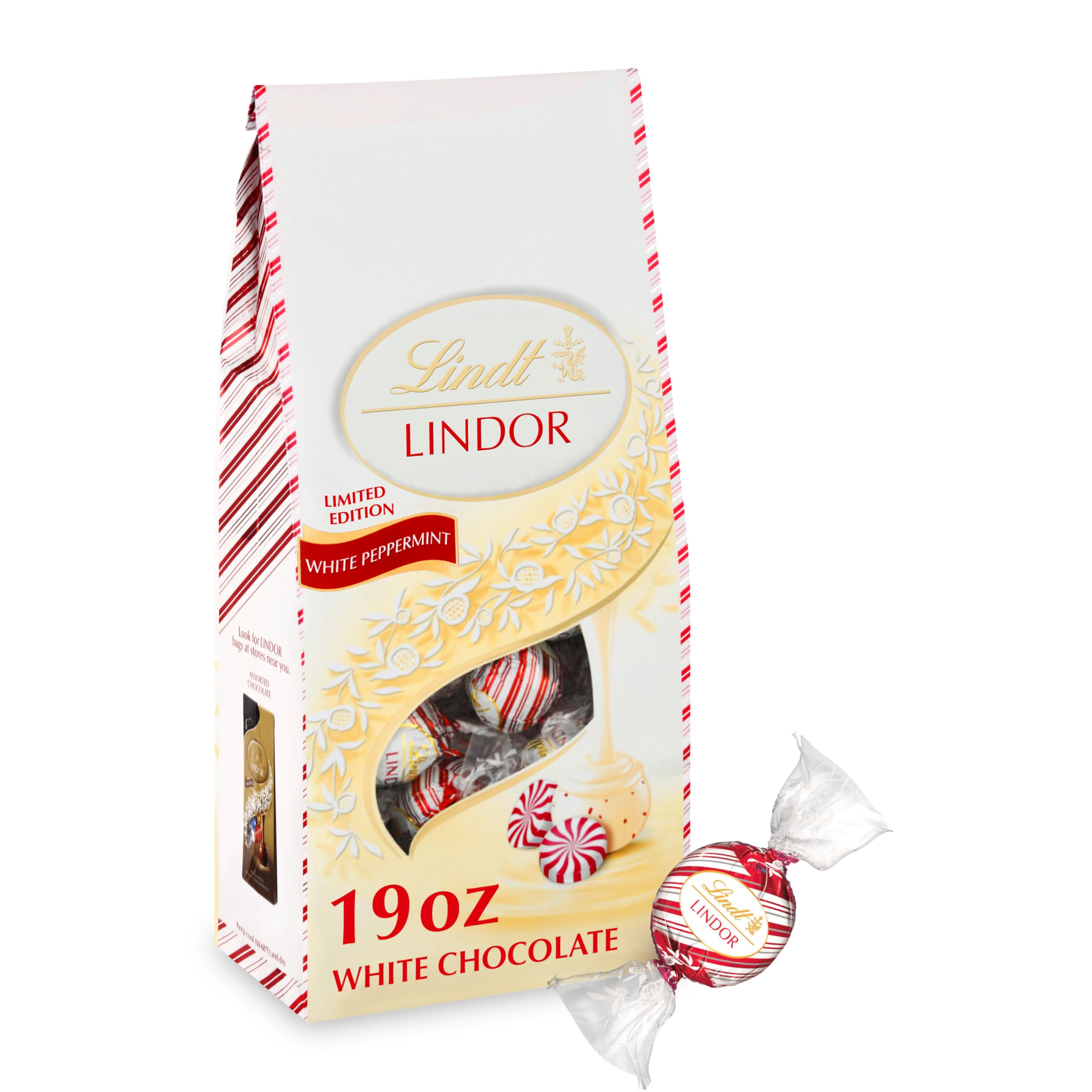 Lindt LINDOR White Chocolate Peppermint Candy Truffles with Smooth Peppermint Truffle Center, 19 oz. Bag