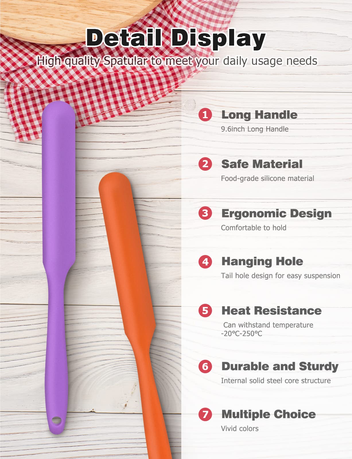 Jar Spatula, Long Handle Silicone Jar Spatula Scraper for Jar Bottom of Mayo, Cool Whip, Peanut Butter, Condiments（Orange/Purple）