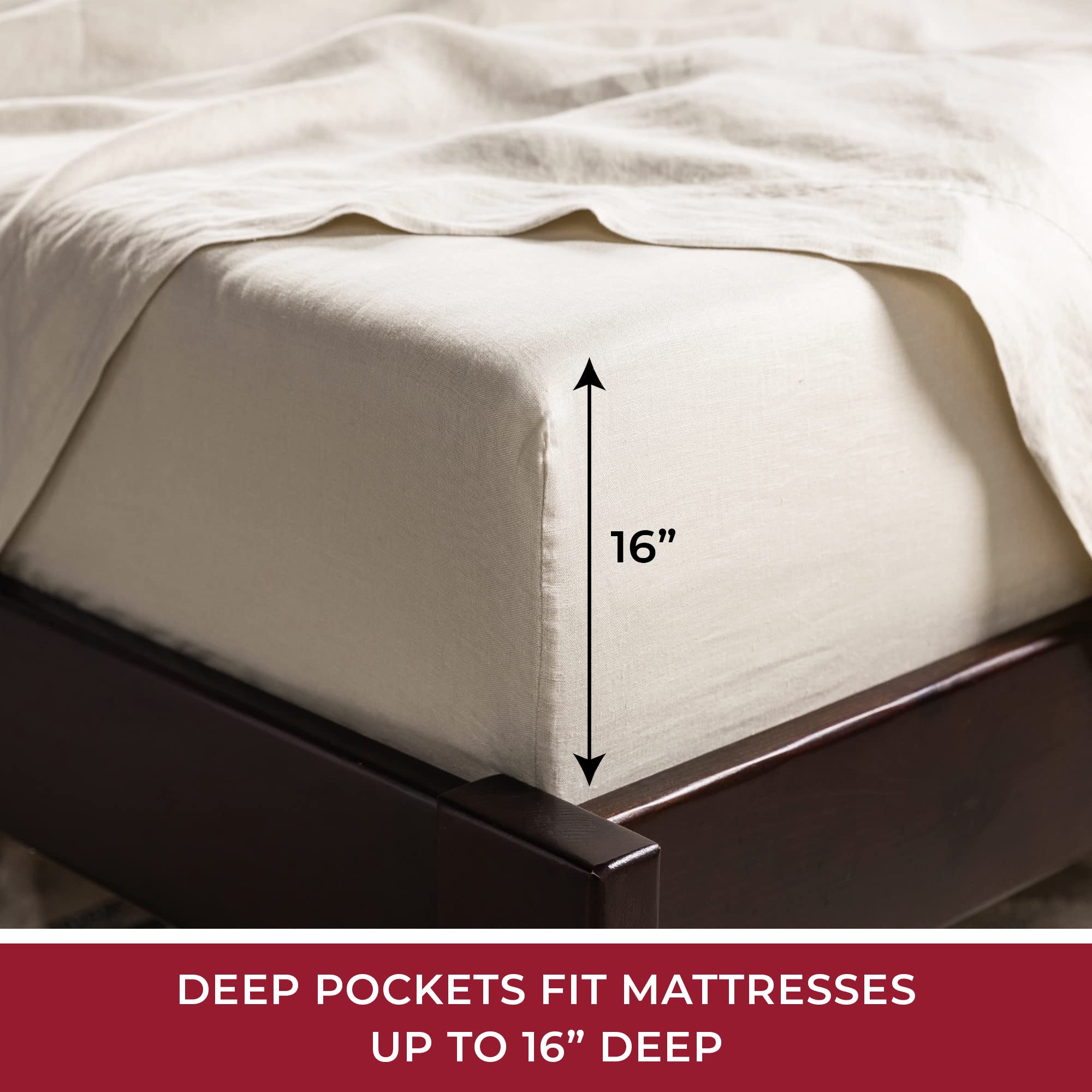 Mellanni 100% Linen Queen Sheets Set - Natural Sheets for Bed Set - Linen Bedding - Fits up to 16" Mattress (Queen, Natural)