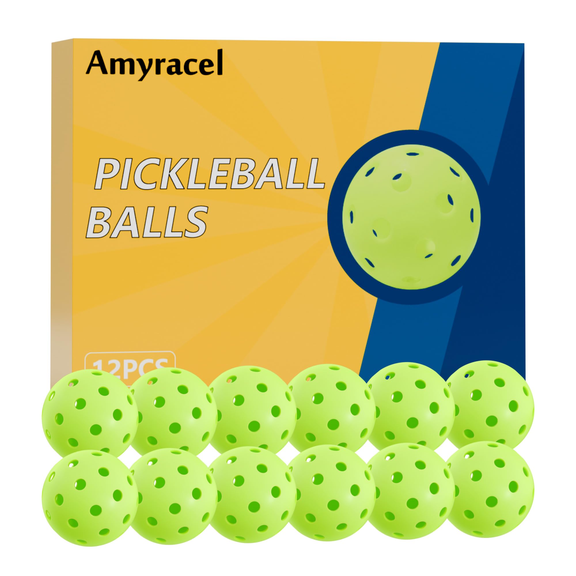 Amyracel Outdoor Pickleball Balls, 40 Holes Pickleballs 12 Pack, High Bounce True Flight Practice Pickle Ball Crack-Resistant