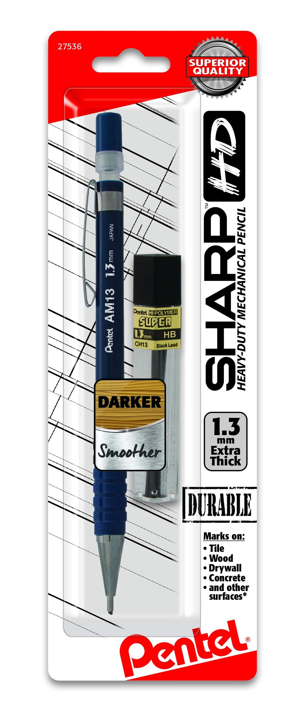 Pentel Sharp HD Mechanical Pencil, (1.3mm), Dark Blue Barrel, Includes Super Hi-Polymer Lead Refill (AM13LBP)