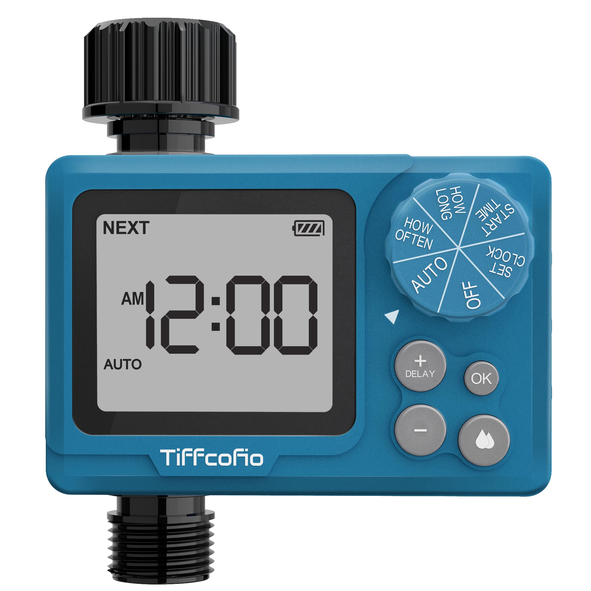 Tiffcofio Sprinkler Timer Outdoor, Digital Pogrammable Water Timer for Garden Hose, Irrigrtion Timer with Rain Delay and Manual Mode