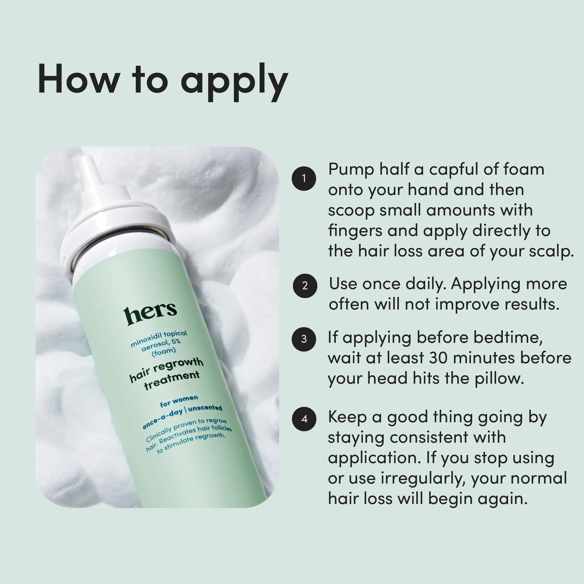 hers Hair Regrowth Treatment - Topical Minoxidil 5% Foam for Women - Extra Strength - Supports Thicker, Fuller Hair - Non-Greasy - Unscented, 2 Pack