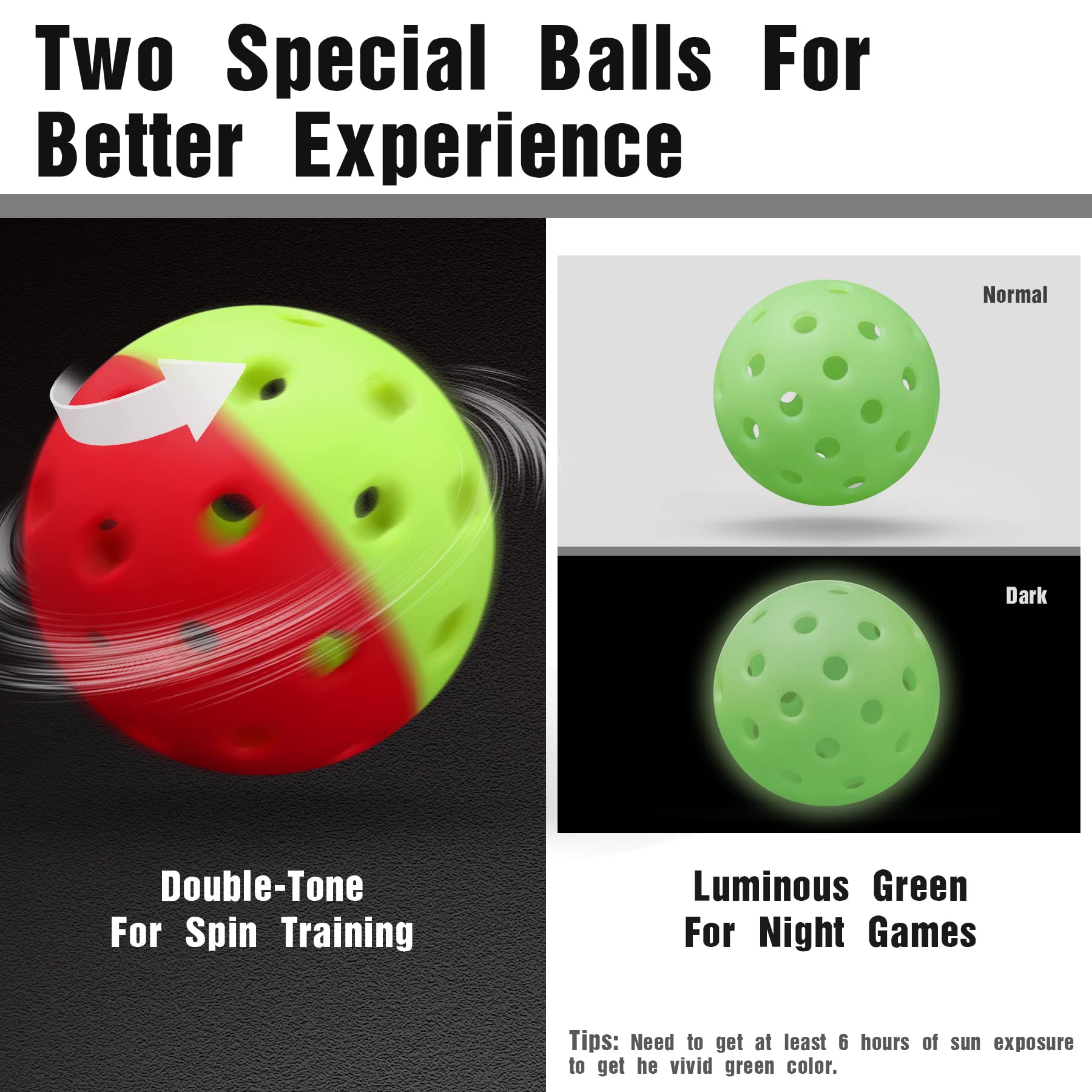 Vvinca Outdoor Pickleball Balls 6 Packs, Meet USAPA Requirement 40 Holes Pickleball.