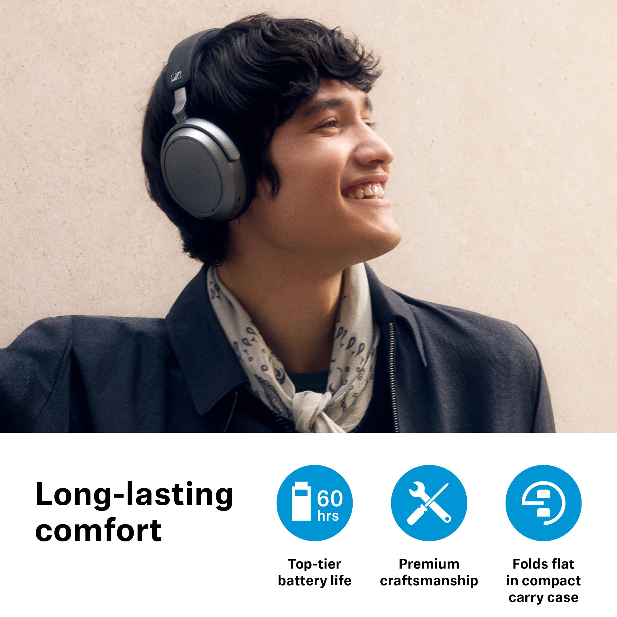 Sennheiser Momentum 4 Wireless Headphones, Bluetooth for Crystal-Clear Calls w/Adaptive Noise Cancellation, 60h Battery Life, Customizable Sound & Lightweight Folding Design, Graphite