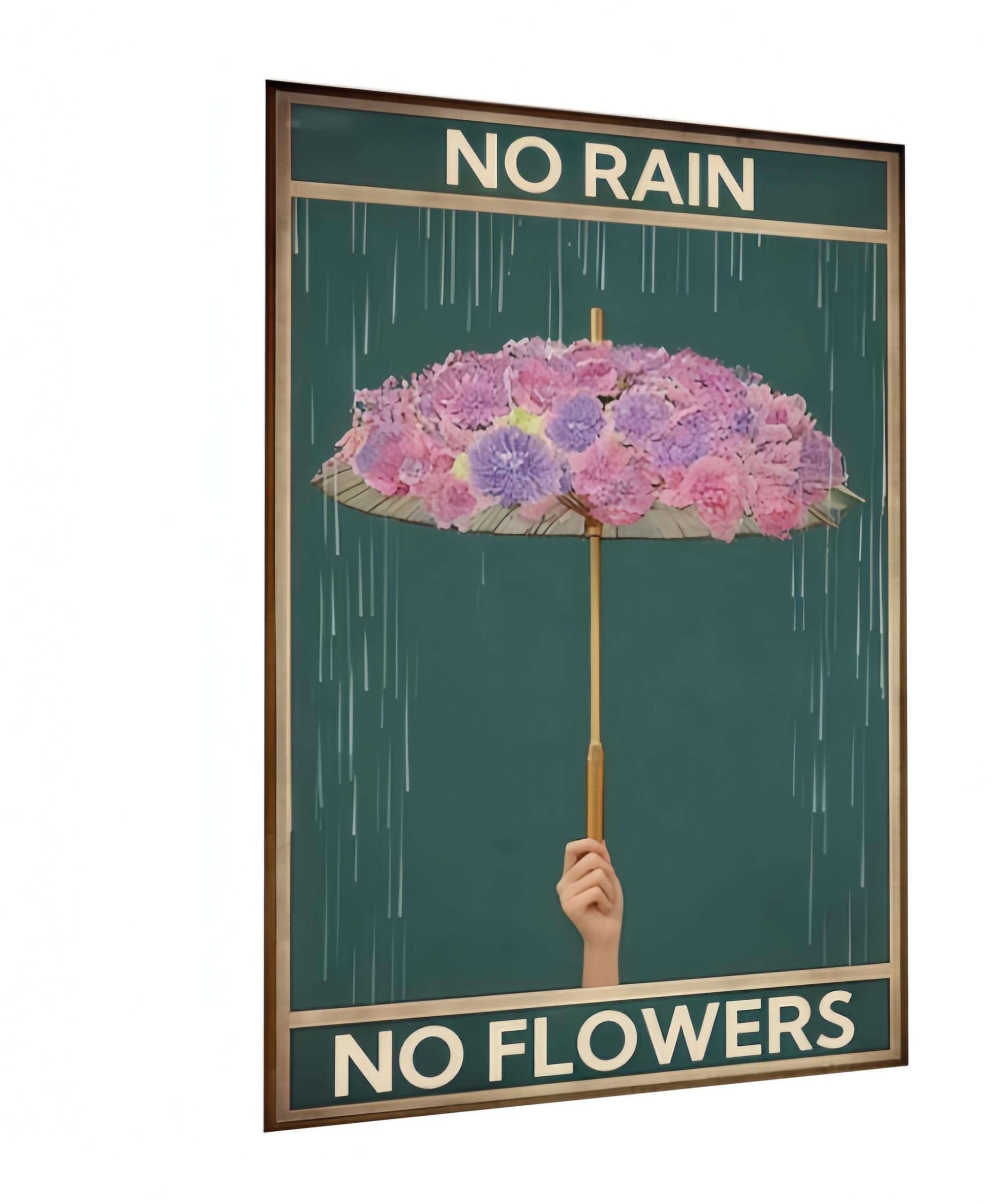Carastora Vintage Metal Tin Sign "No Rain, No Flowers" - Motivational Wall Decor for Bathroom, Kitchen, Living Room, Bedroom, Office, Country Farmhouse, Garden or Man Cave - 8x12 Inch Home Decor