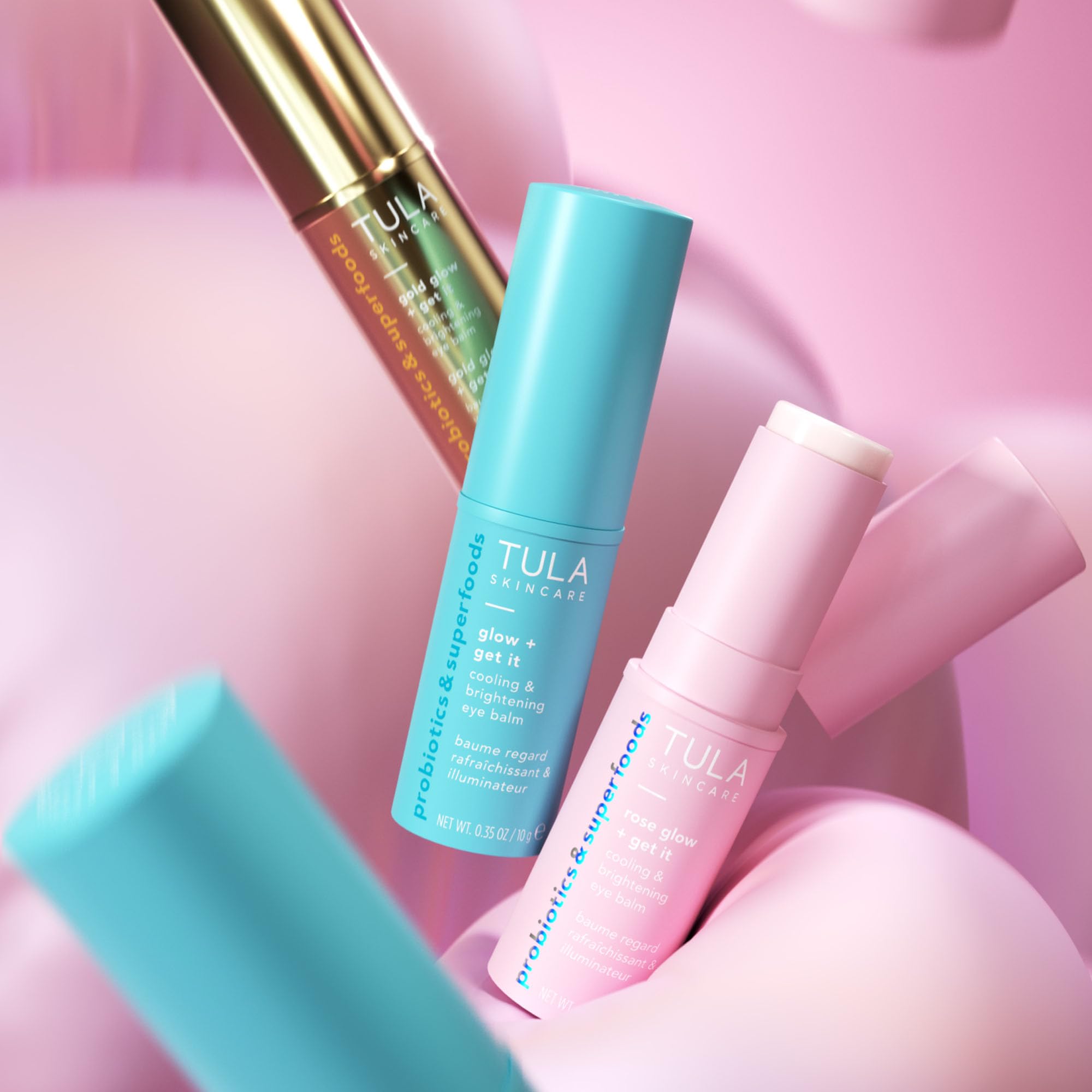 TULA Skincare Frosted with Freshness Eye Balm Trio - Includes Full Sized Glow + Get It, Rose Glow + Get It, and Gold Glow + Get It, Cools & Hydrates, 3-piece set