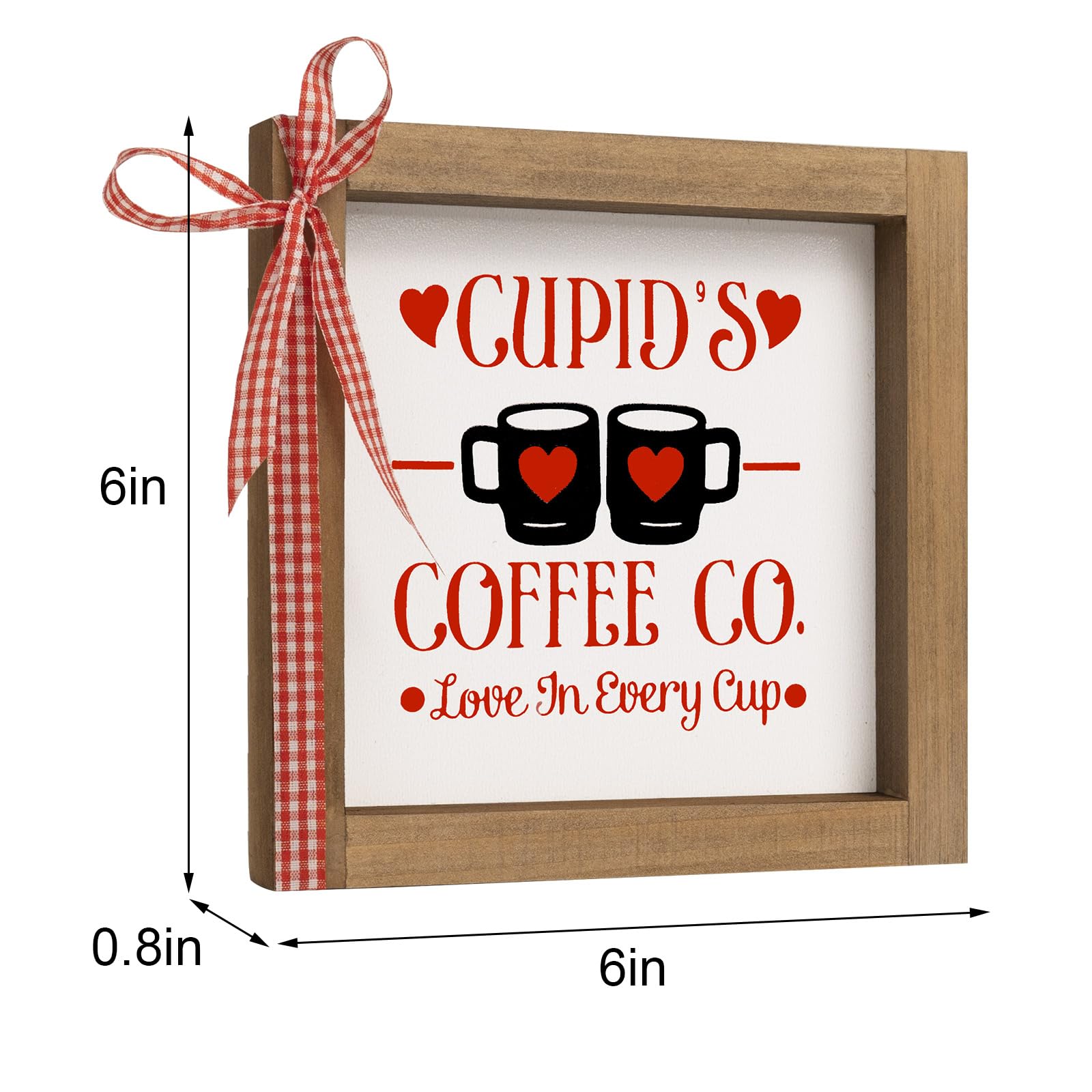 flangairy Valentines Day Coffee Bar Sign Decor, 6x6 In Wood Framed Cupid’s Coffee Bar Decorations for Farmhouse Kitchen Home Table Tiered Tray