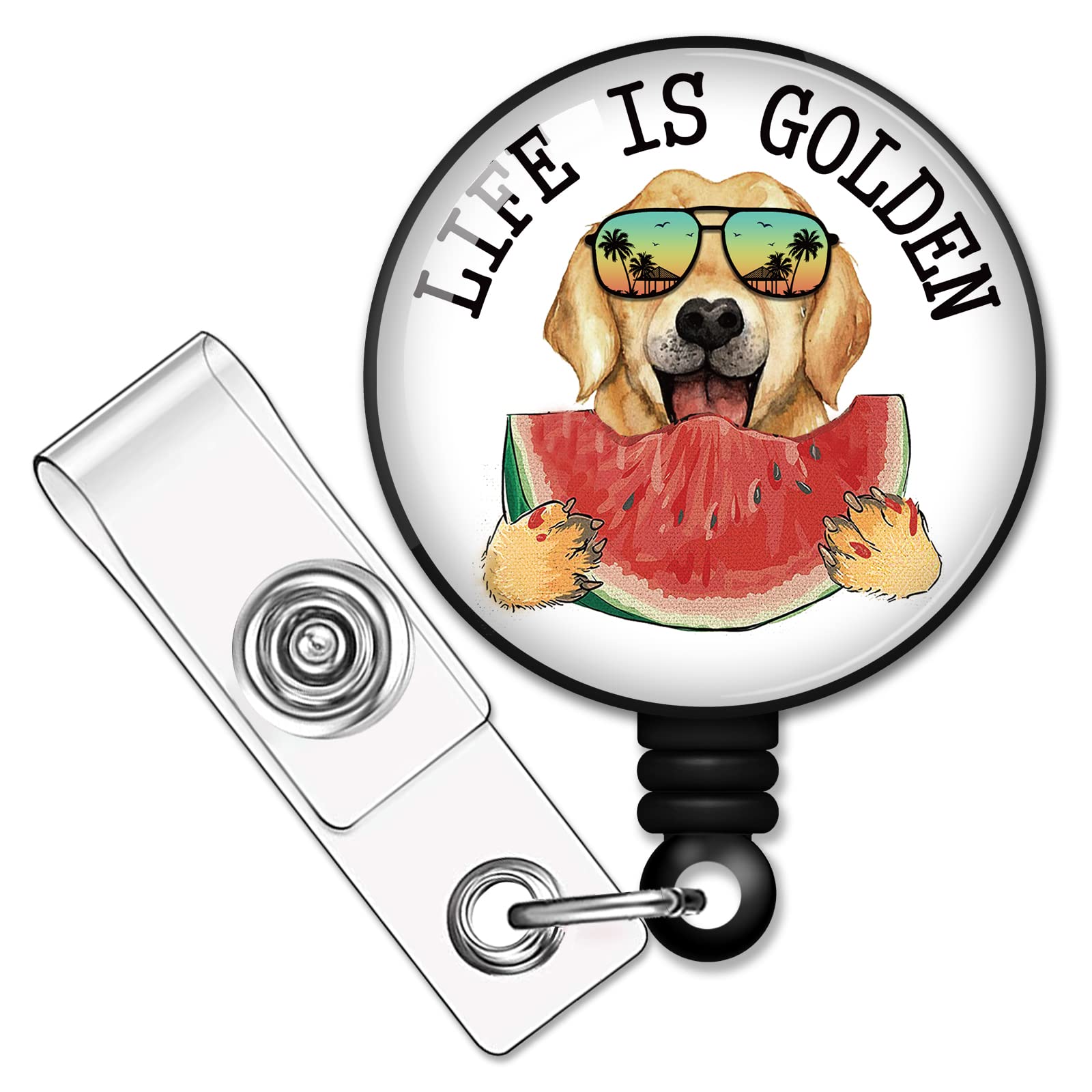 RZHV Life is Golden Retractable Badge Reel with Alligator Clip, Funny Golden Retriever ID Card Badge Holder Gift for Nurses Doctors Office Worker Social Worker Colleague Friends Boss Dog Lovers