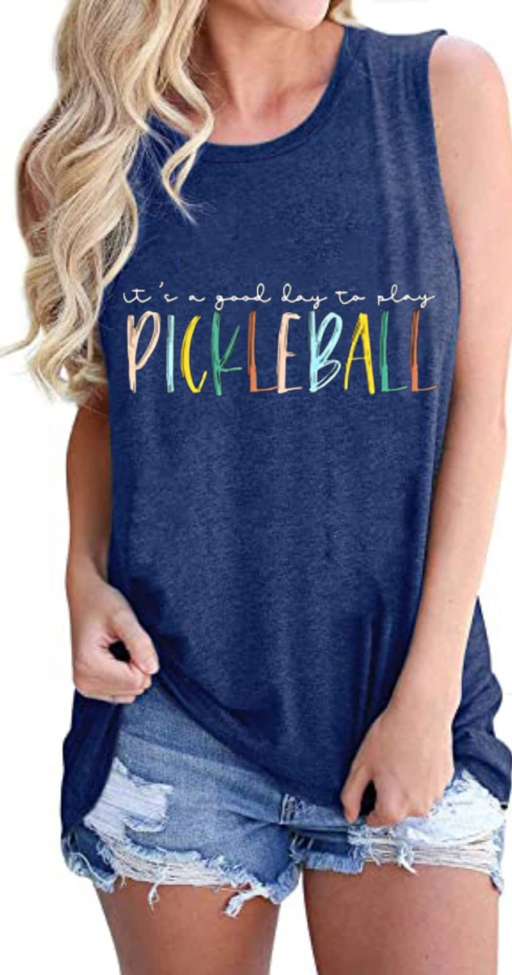 RMTXCD Women It’s a Good Day to Play Pickleball Tank Top Cute Pickleball Lover Vest Shirt Summer Casual Sport Sleeveless Top Blue