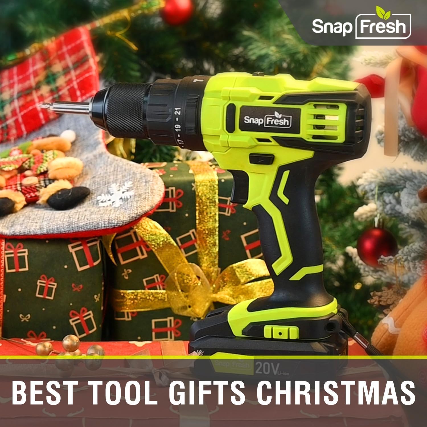 SnapFresh 20V Cordless Impact Drill-1/2" Power Drill/Driver Set,445in-lbs Torque Max,2 Variable Speeds, 43Pcs Bits w/case,2.0Ah Battery & Fast Charger Included, Power Tools