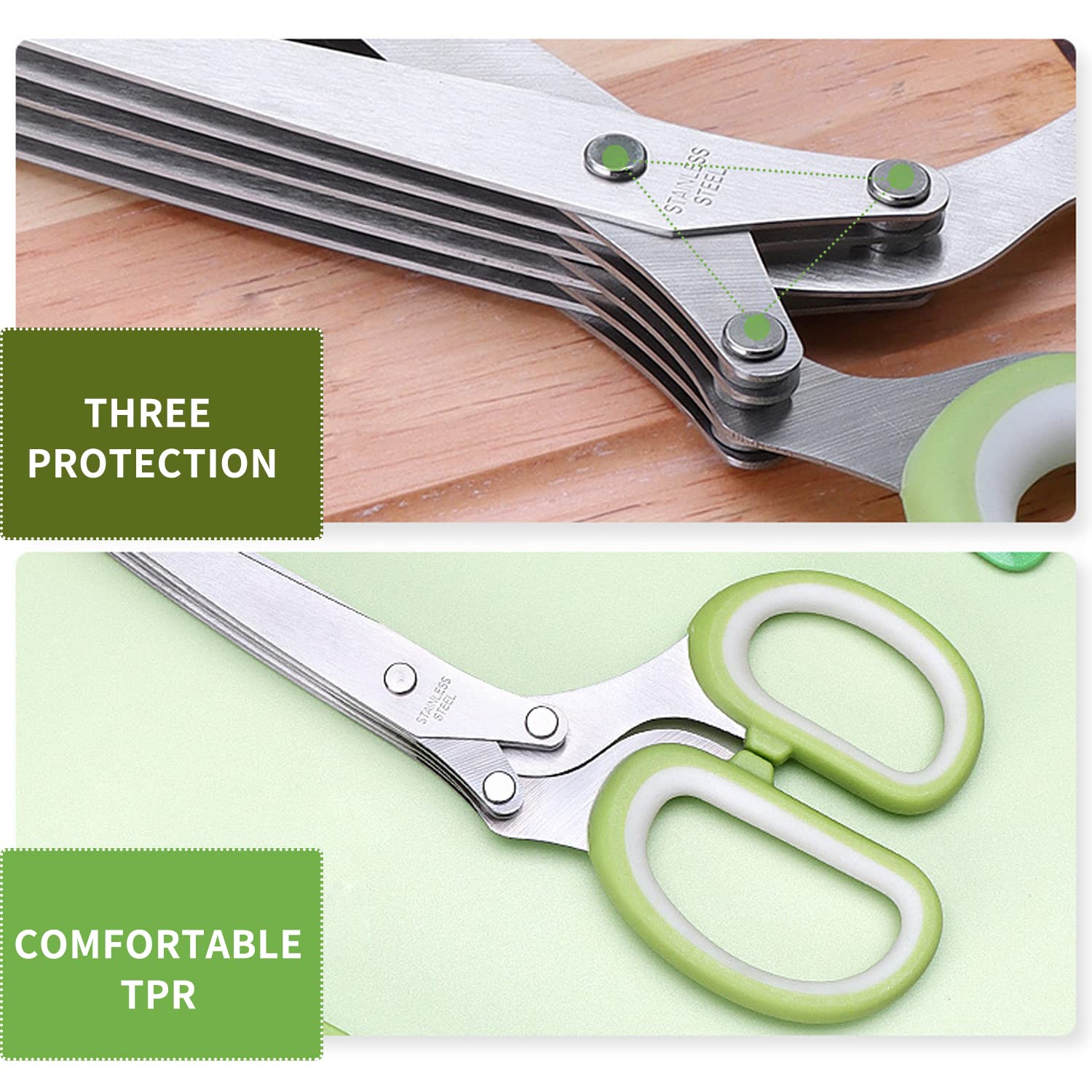 AWinjoy Herb Scissors Set,Multipurpose 5 Blade Kitchen Herb Cutter with Safety Cover and Cleaning Comb for Cutting Shredded Lettuce, Cilantro Fresh, Green Onion Fresh and etc.