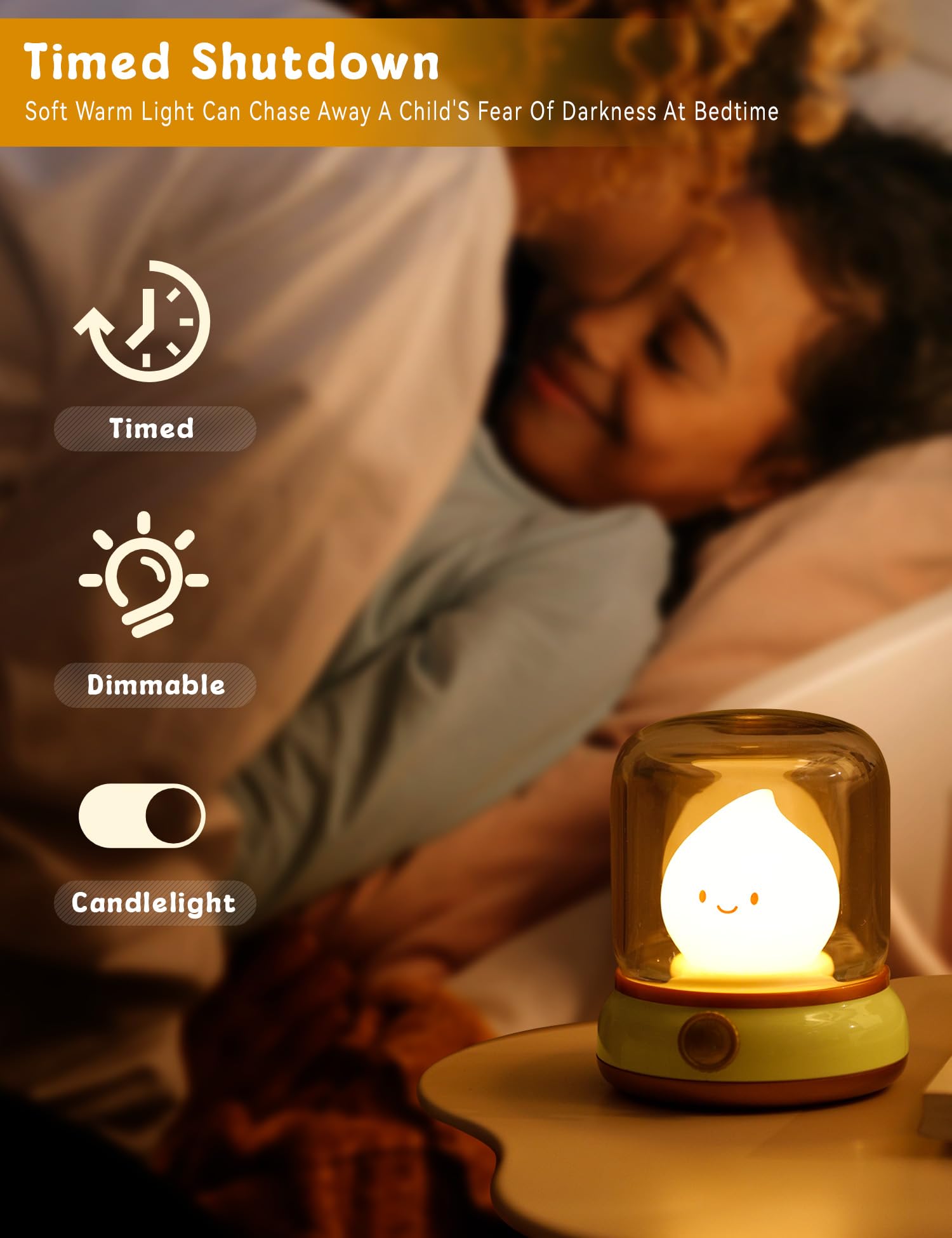 WANIDEA Cute Chibi Flame Lamp,Cozy Lights Mimics Flickering Flame Effect Amber Light,2 Modes Rechargeable Dimming Great ambience Light for Camping, Curing, Decoration,Smoko Light