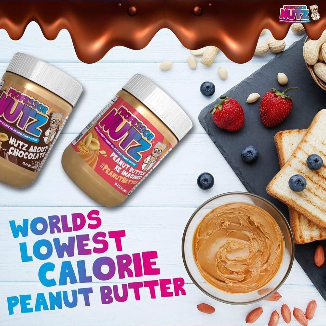 Professor Nutz Organic Peanut Butter- Low Calorie, Nut Butter, Natural Peanut Butter, Natural Fiber, Healthy Peanuts, Great source of Protein, 30 Essential Vitamins & Minerals - 12.41 Oz, Original