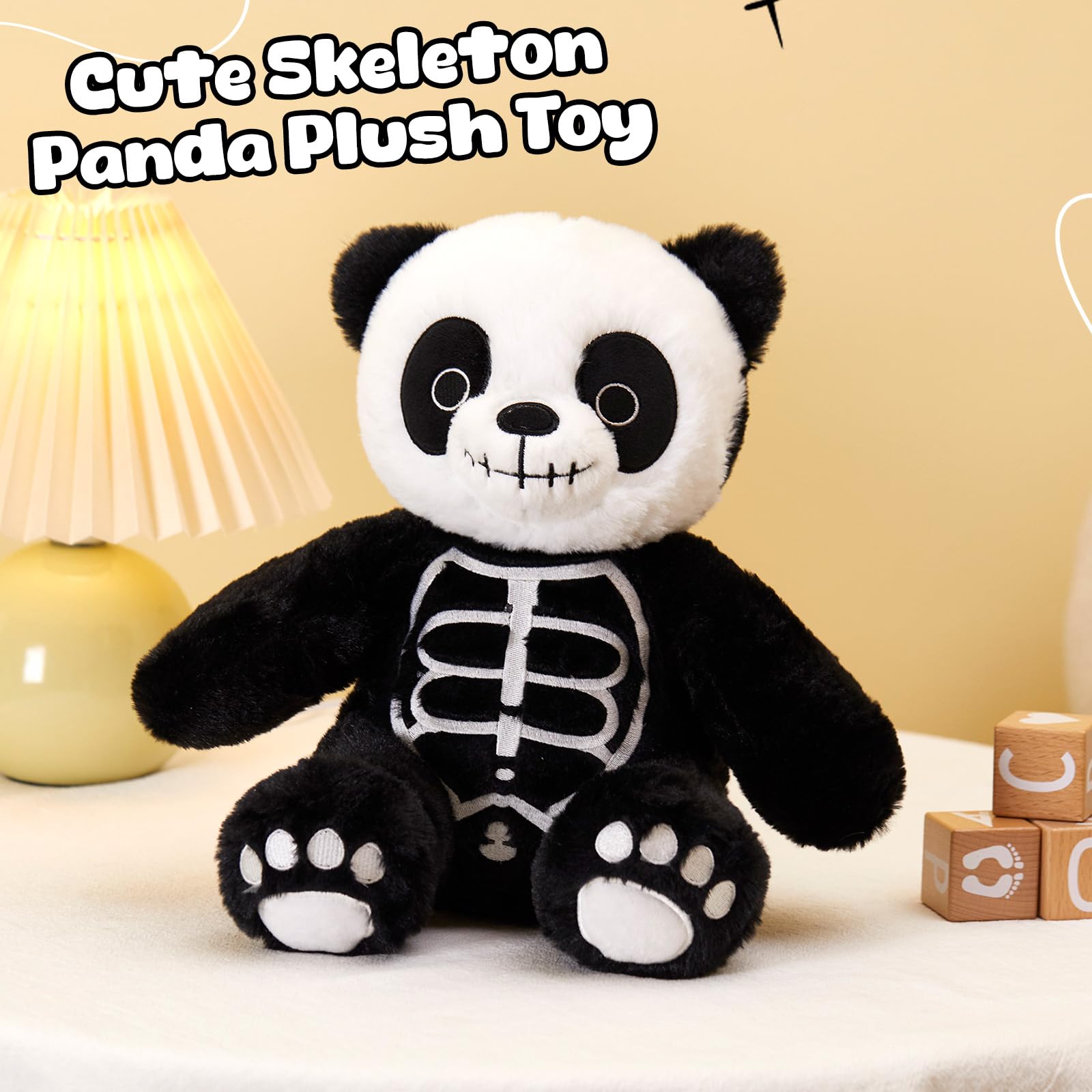 Houwsbaby 12" Skeleton Panda Spooky Stuffed Animal Big Panda Bear Plush Doll for Halloween, Easter, Christmas, or Birthday Gifts, Scary Cute Design