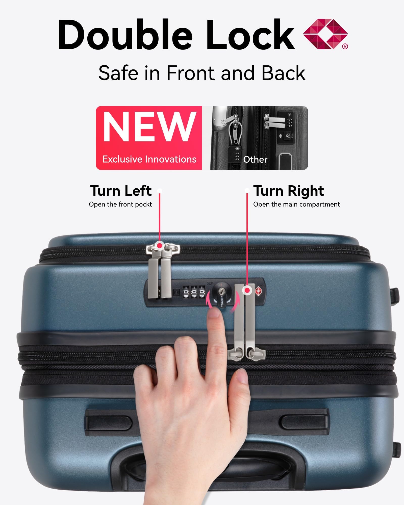 LUGGEX Carry On Luggage 22x14x9 Airline Approved, Expandable Polycarbonate Suitcase with Front Pocket and USB Port (Silver, 20 Inch, 36.1L)