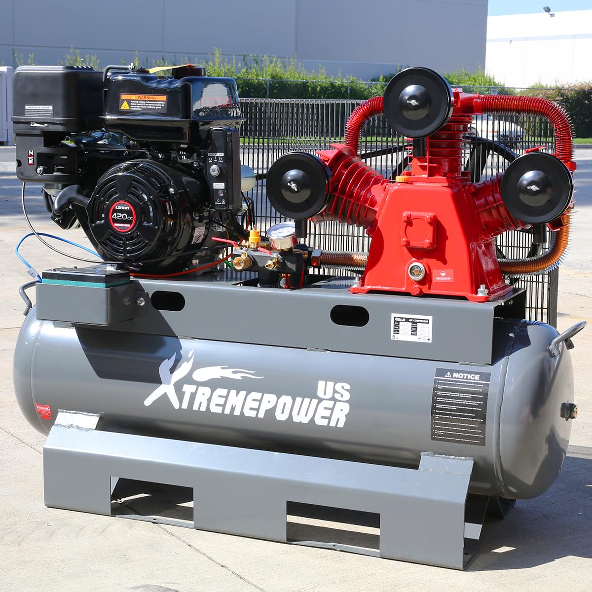 XtremepowerUS 13.0HP Air Compressor Tank 30 Gallon Gas-Powered Service Truck Horizontal Compressor Tank for Workshop, Construction Sites, Machinery