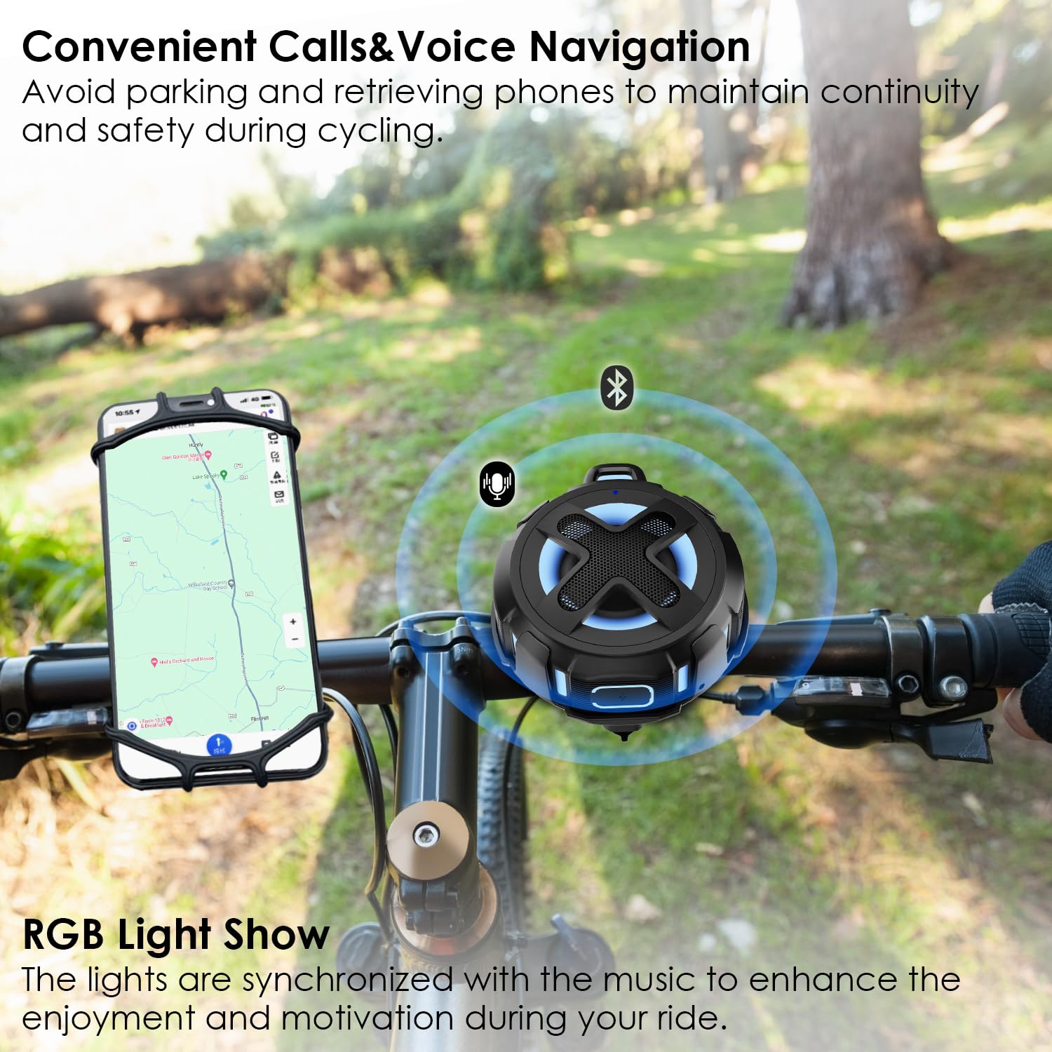 XLEADER Portable Bluetooth Speaker with Handlebar Mount for Bike Motorcycle, Certified IPX7 Waterproof, Small Wireless Speaker with Lights,Clip,Mic,Bassup,2000mAh, Bike Bicycle Accessories,for Riding