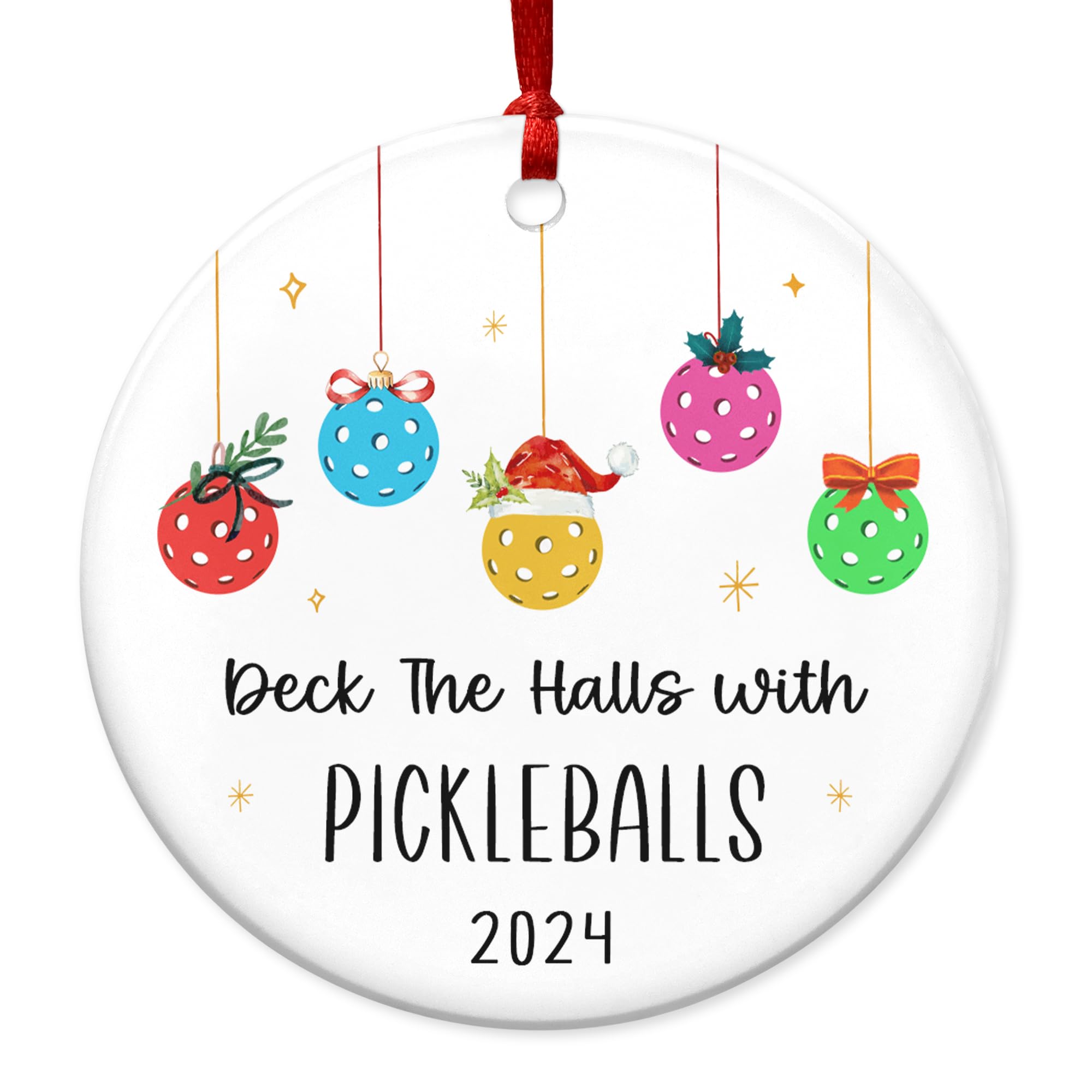 FLAGWIX Pickleball Gifts, Christmas Ornaments 2024 - Christmas Pickleball Gifts for Women, Friends, for Pickleball Lovers - Christmas Tree Decoration Ceramic Ornaments