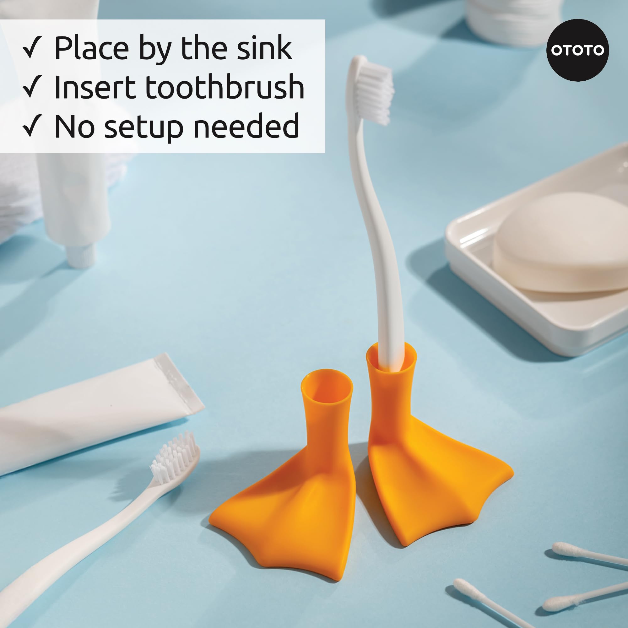 OTOTO Duck-Clean Toothbrush Holder 2pk - Duck Leg Bathroom Organizer, Funny White Elephant Gifts for Adults - Makeup Brush Holder & Hygiene Accessory