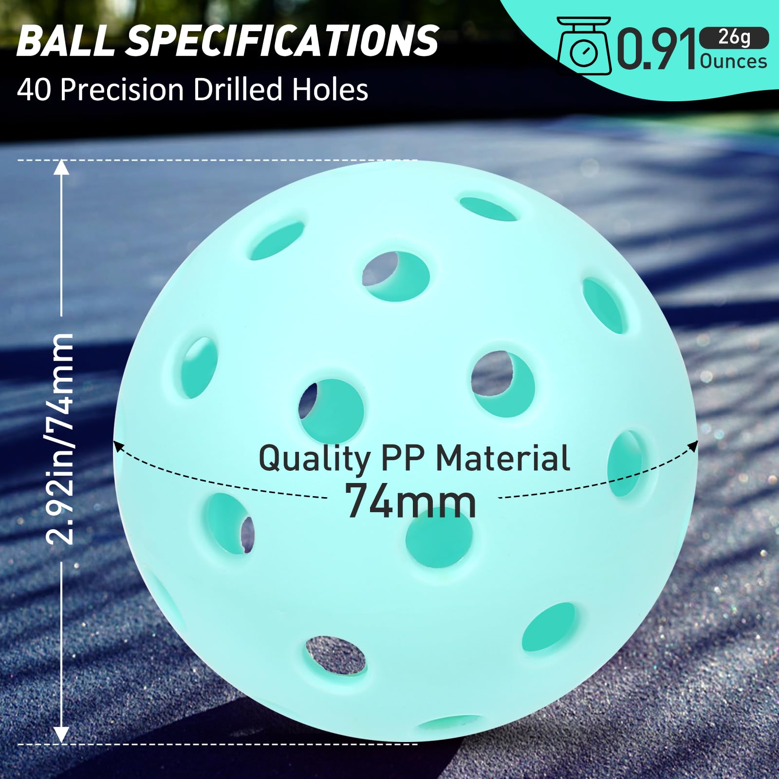 YOOWIND Pickleball Balls, 40 Holes Outdoor Pickleball Balls, Perfectly Balanced, High Elasticity and Durable Pickleballs for Beginners and Professional, 4 Pack, Light Blue