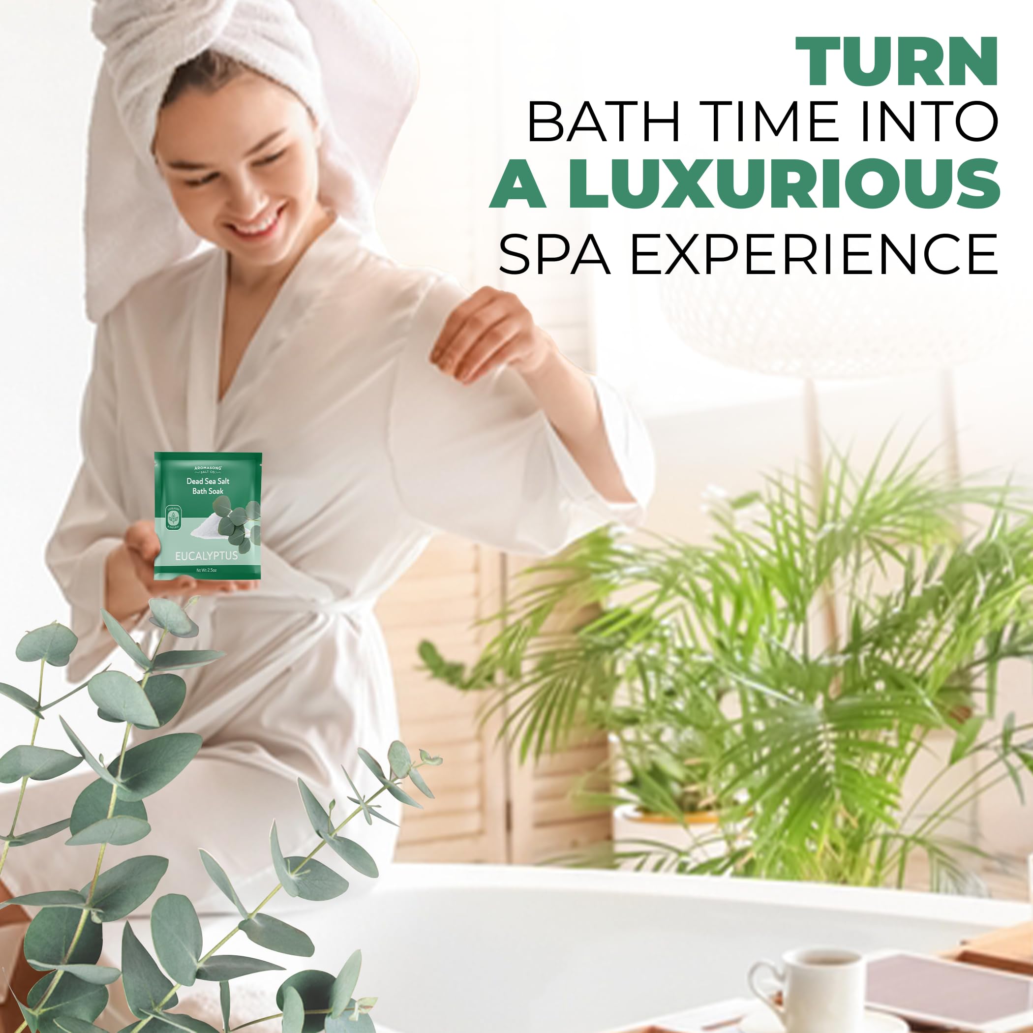 Aromasong Tea Tree Foot Soak 14 oz & Eucalyptus Dead Sea Salt Bath Soak 2.5 oz – Natural Bundle for Tired Feet, Muscle Relief, Odor Control & Refreshing Home Spa Experience
