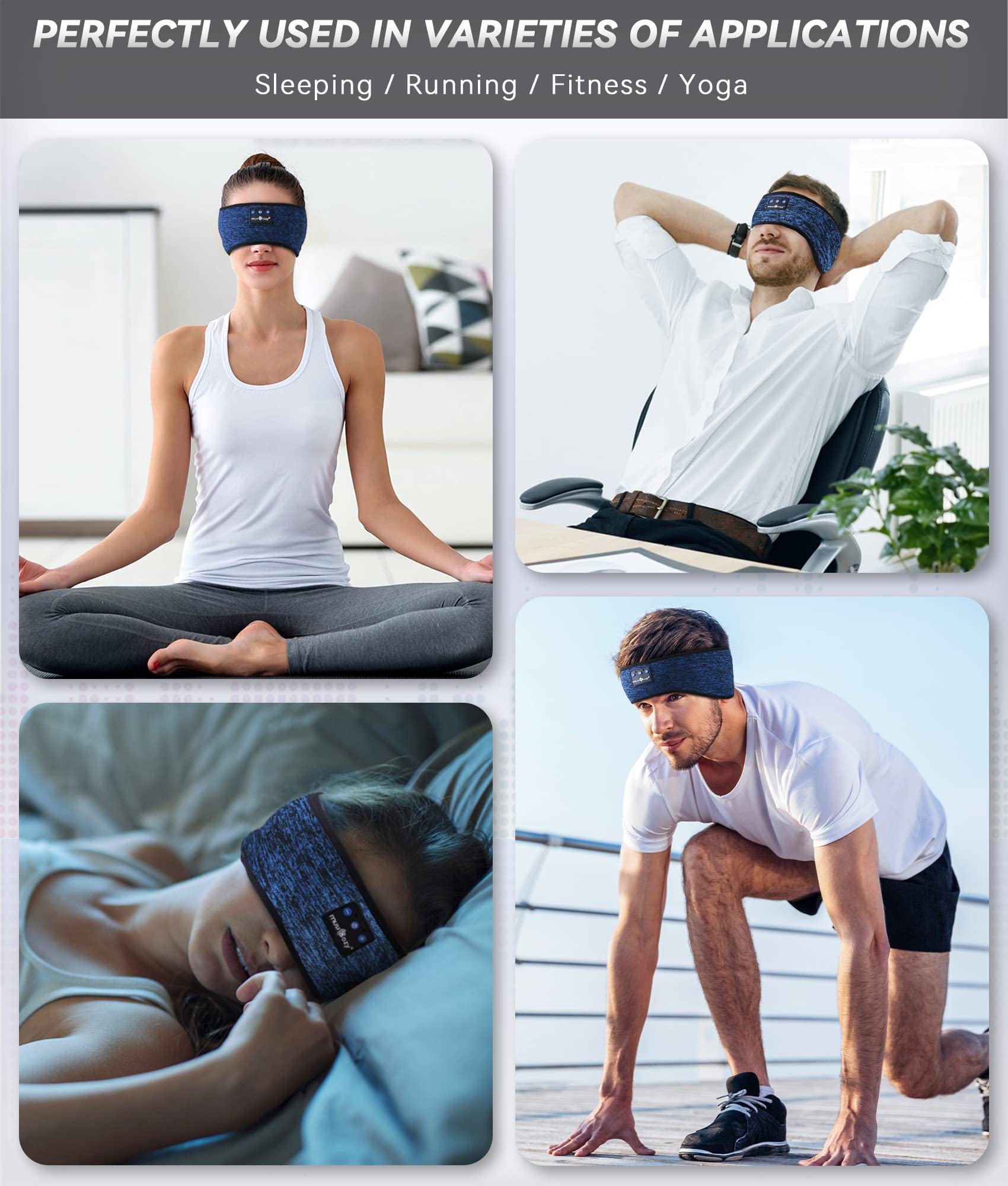 MUSICOZY Bluetooth 5.2 Sleep Headphones, Wireless Headband with HD Stereo Speakers for Running, Workout, Yoga, and Sleep for Men & Women