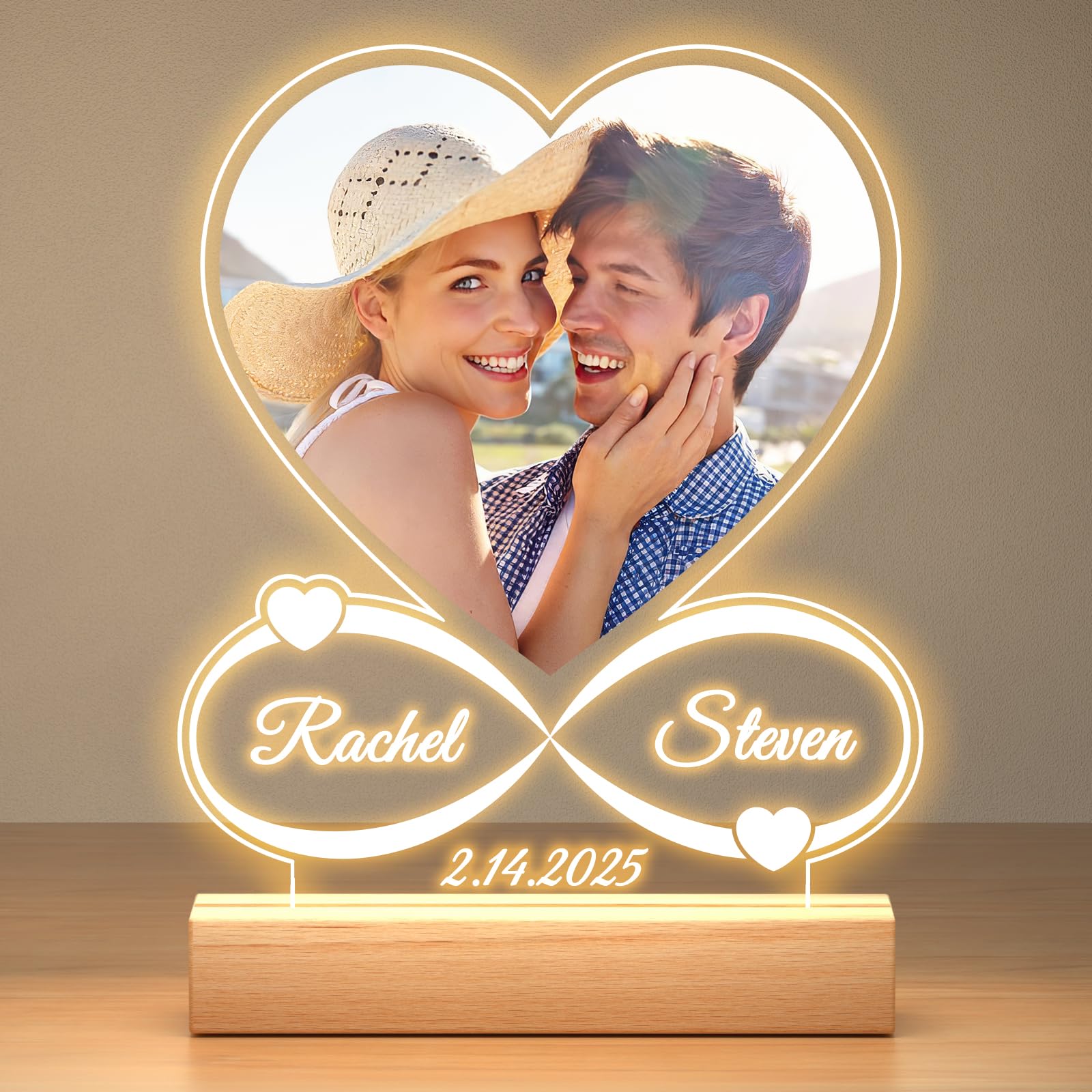 Personalized Valentines Day Gifts for Him Her, Customized Picture Frames with Photo, Custom Photo Frame with Night Light, Personalized Anniversary Couples Gifts for Women Men Boyfriend Girlfriend