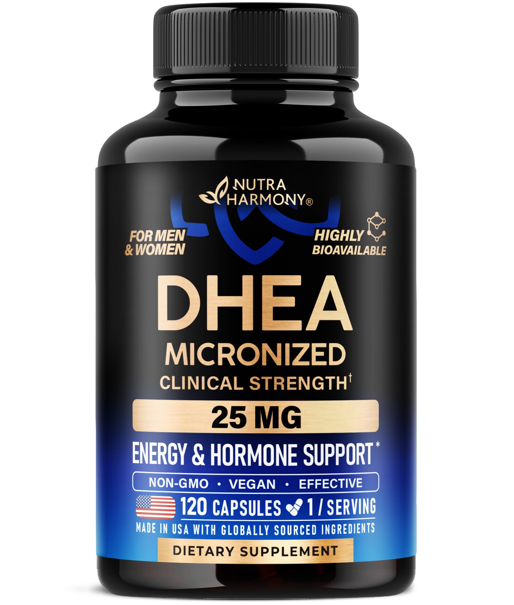 DHEA 25mg - Micronized DHEA Supplement for Women & Men - Clinically Proven Strength & Bioavailable - Healthy Aging, Hormone Balance & Energy Level Support - Vegan & NON-GMO - Made in USA, 120 Capsules